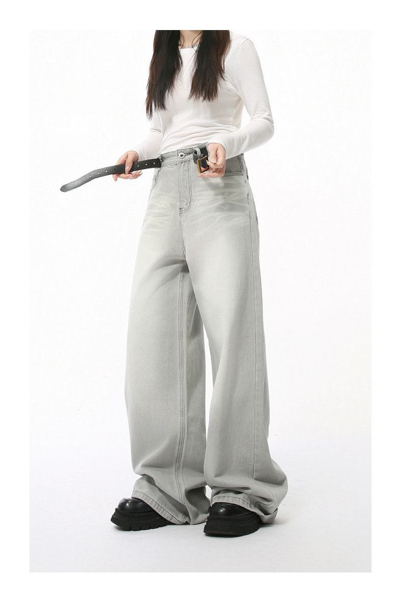 Japanese Brand × Jean Street retro washed light gray straight wide-leg jeans Size US 32 / EU 48 - 5 Thumbnail