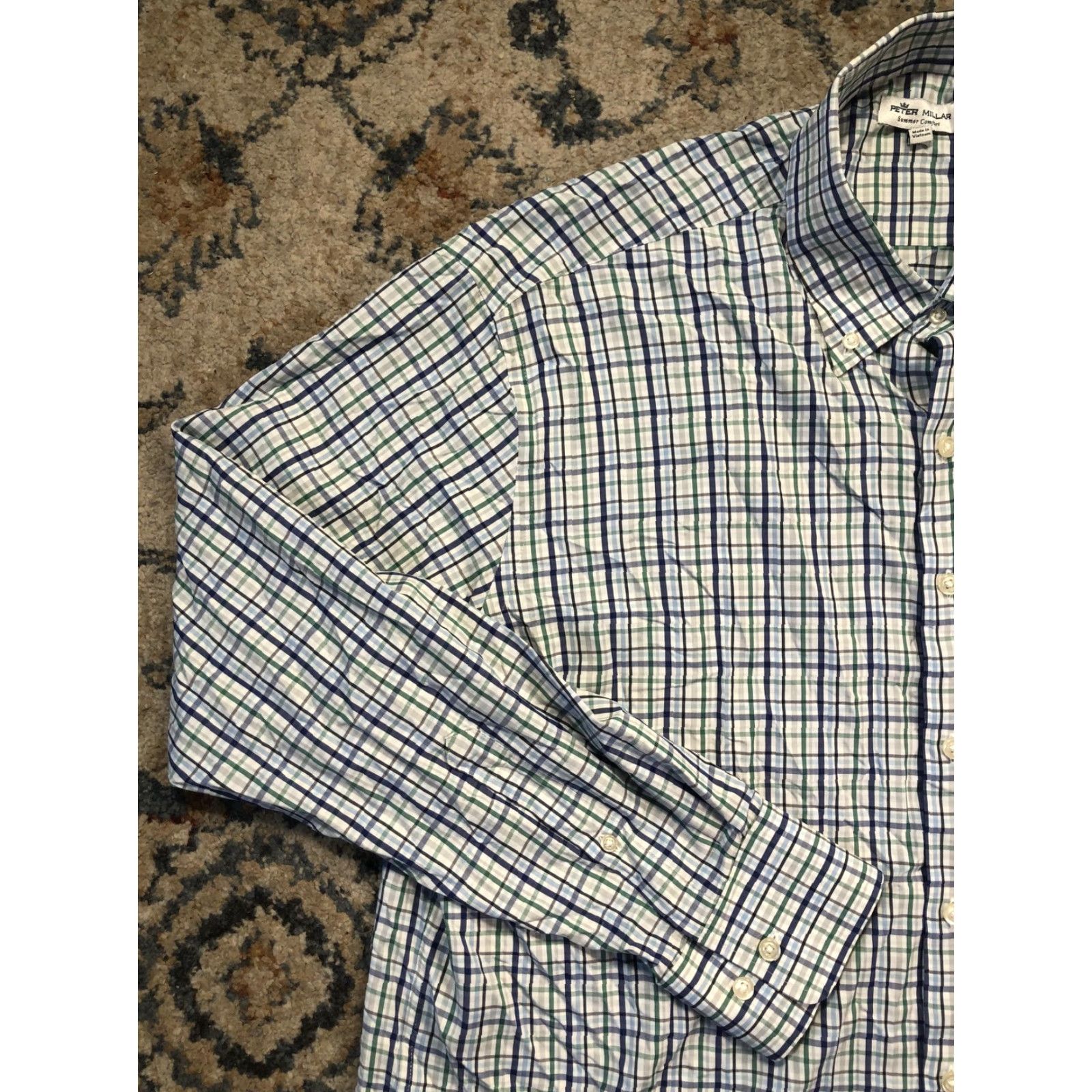 Peter Millar Peter Millar Shirt Mens XL Blue Check Long Sleeve Button-Down Summer Comfort Plaid Casual Size US XL / EU 56 / 4 - 3 Thumbnail