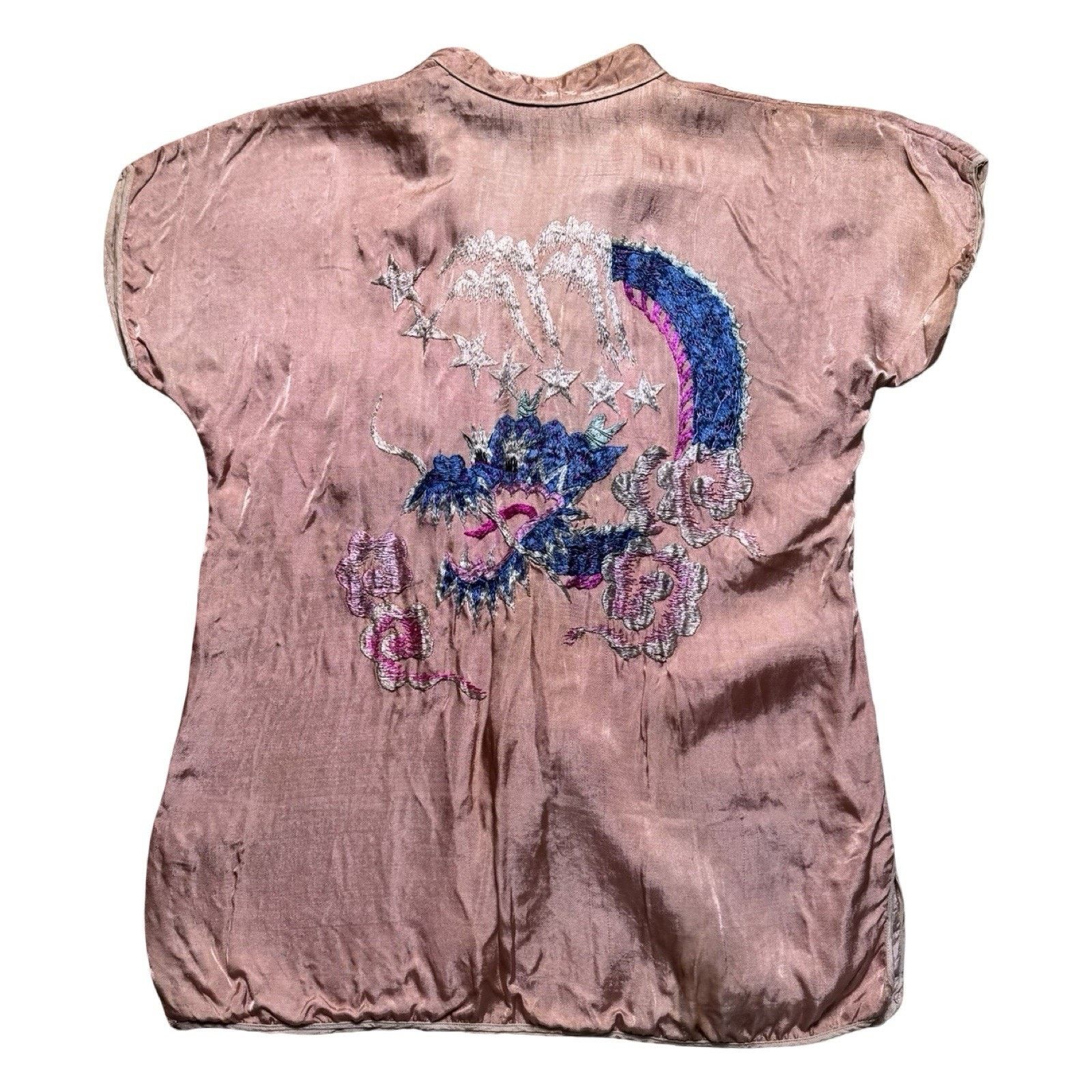 Vintage 1950s Japanese Sukajan Changshan Shirt Pink WWII