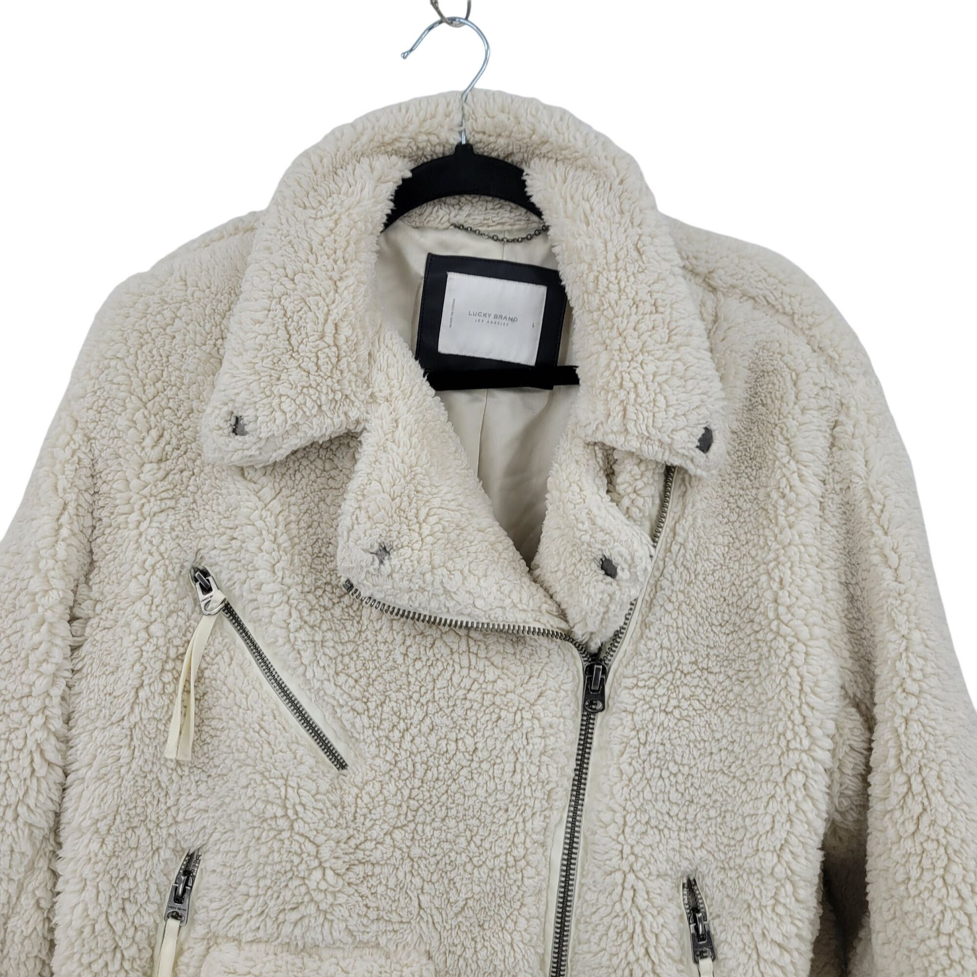 Lucky Brand Lucky Brand Ivory Vegan Faux Shearling Sherpa Moto Jacket Wo Size L / US 10 / IT 46 - 4 Thumbnail