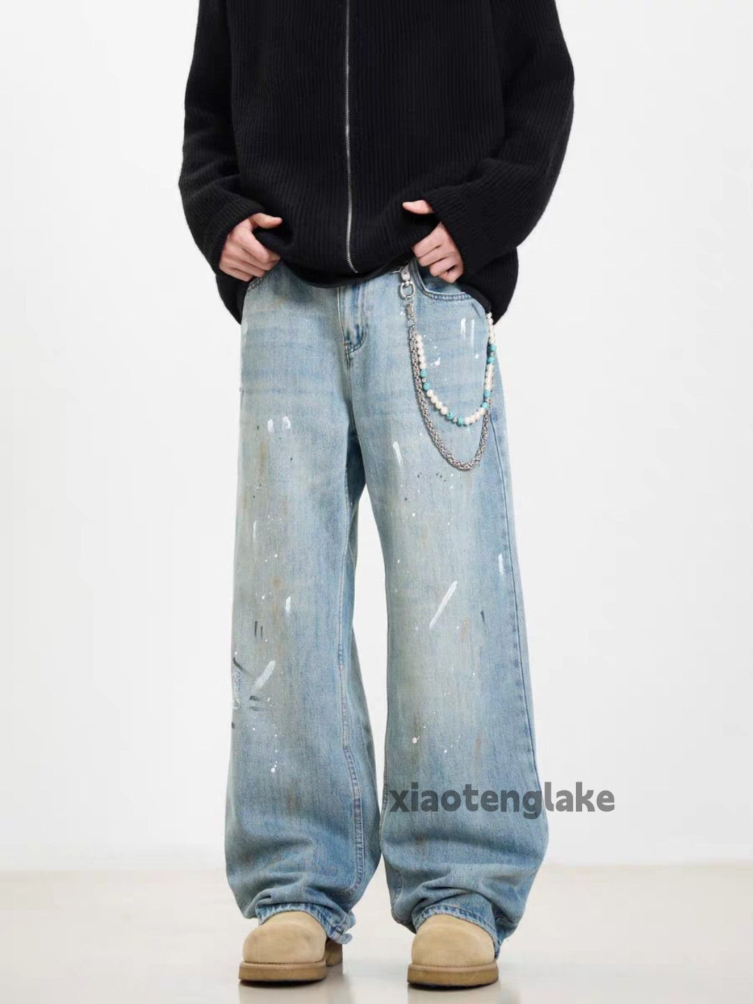 Jean × Vintage Washed faded loose baggy skate hiphop paint jeans Size US 32 / EU 48 - 1 Thumbnail