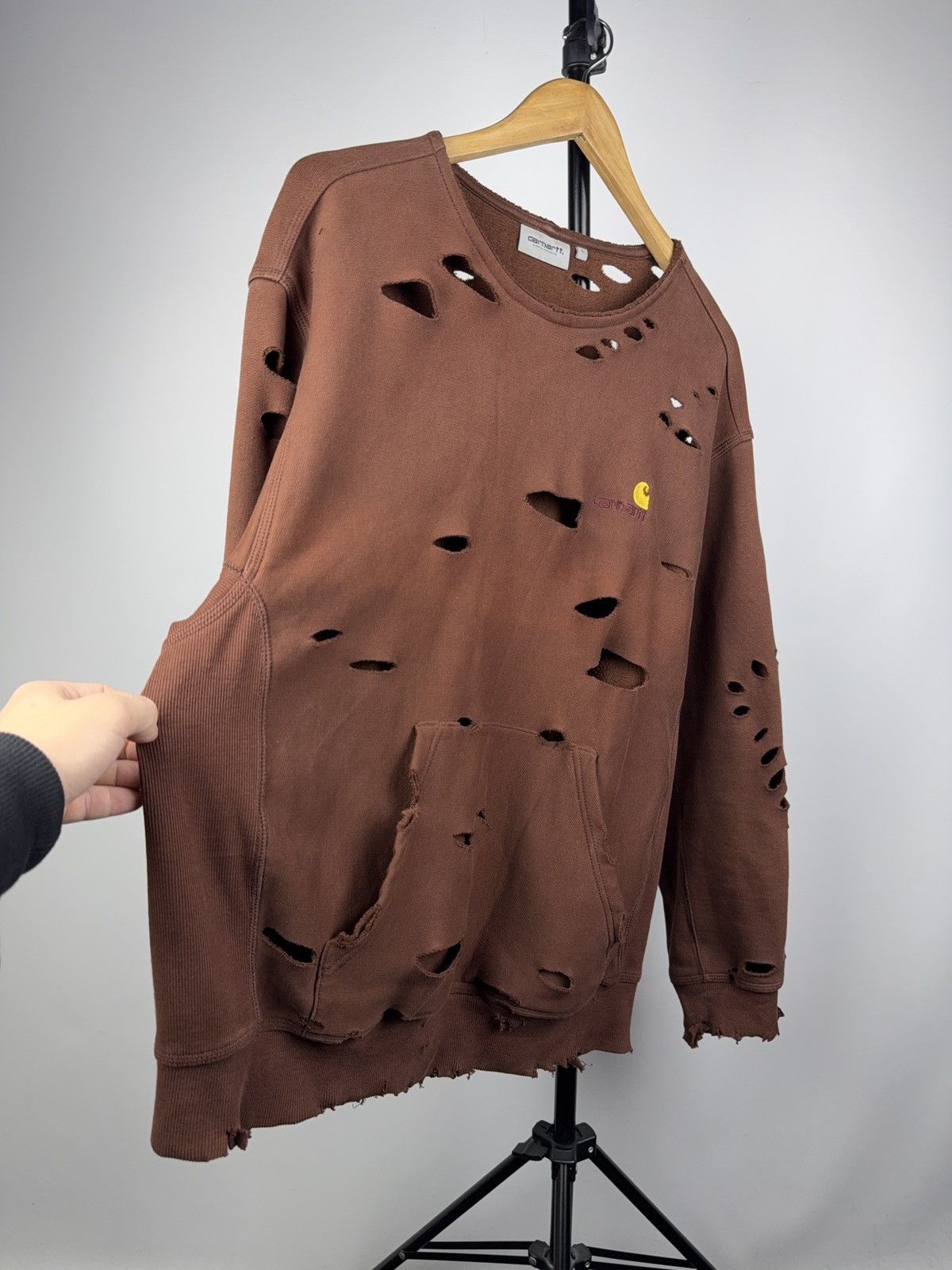 Carhartt 00s Y2K Carhartt WIP Distressed Brown Destroyed Sweatshirt L Size US L / EU 52-54 / 3 - 5 Thumbnail