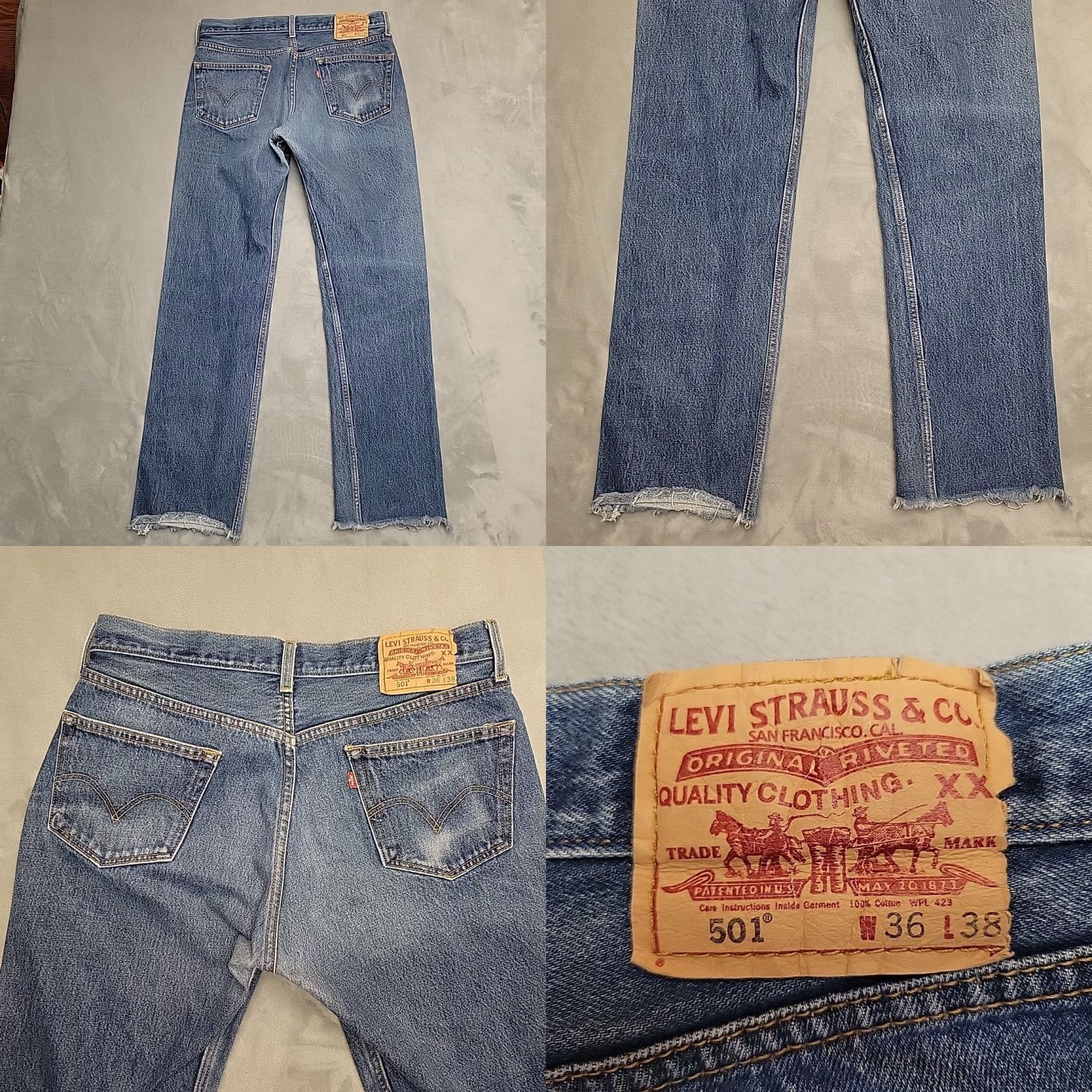 Denime VINTAGE Levis Jeans Mens 36x38 501 Blue Denim Button Fly Batwing 90s Y2K Jeans Mens Blue 501 Batwing 90s Y2K Size US 36 / EU 52 - 8 Thumbnail