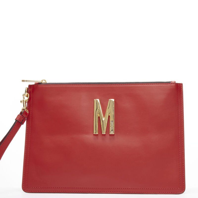 Moschino new MOSCHINO Couture! smooth red leather gold M top zip wristlet clutch bag Size ONE SIZE - 1 Thumbnail