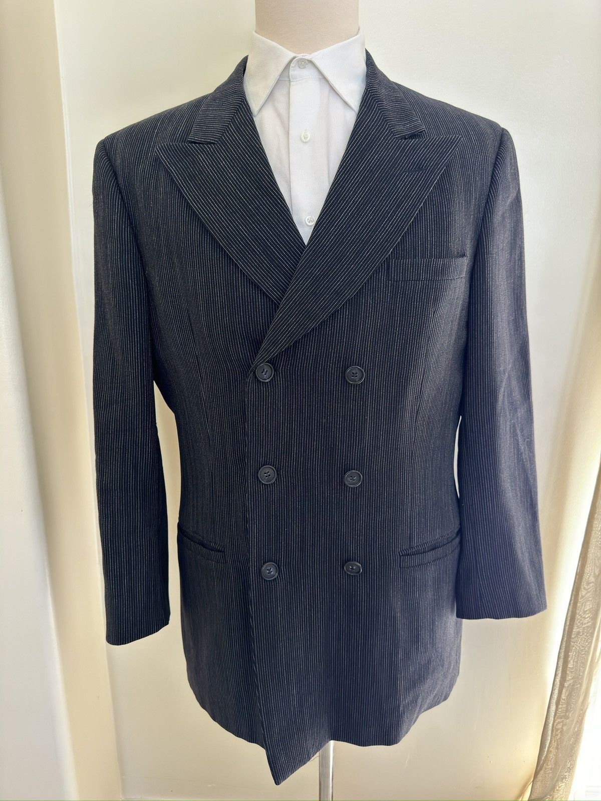 Versace VERSACE CLASSIC V2 Striped DB 6 Button Suit in Black 42R Size 44R - 2 Thumbnail