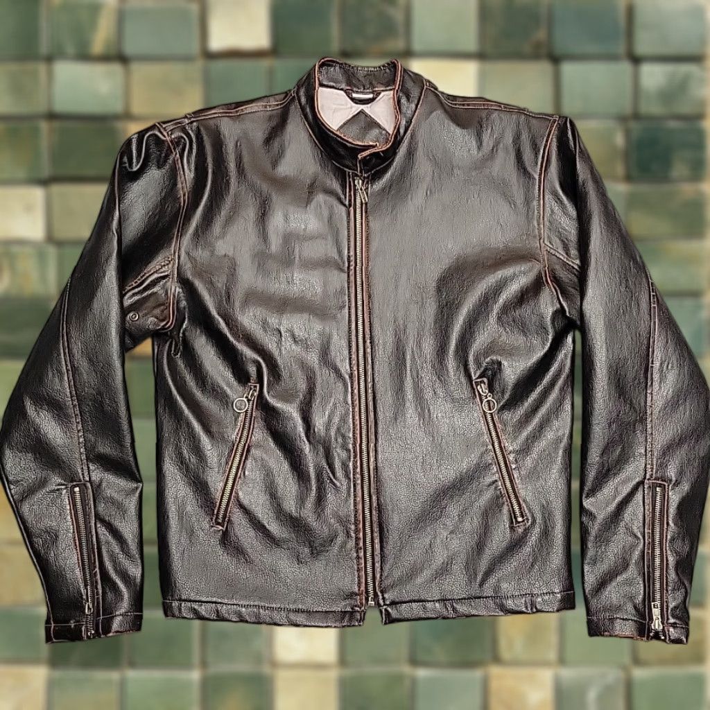 Vintage VINTAGE BC Ethic Jacket Mens M Dark Brown Faux Leather Motorcycle Bomber Moto Retro Jacket Size US M / EU 48-50 / 2 - 1 Thumbnail