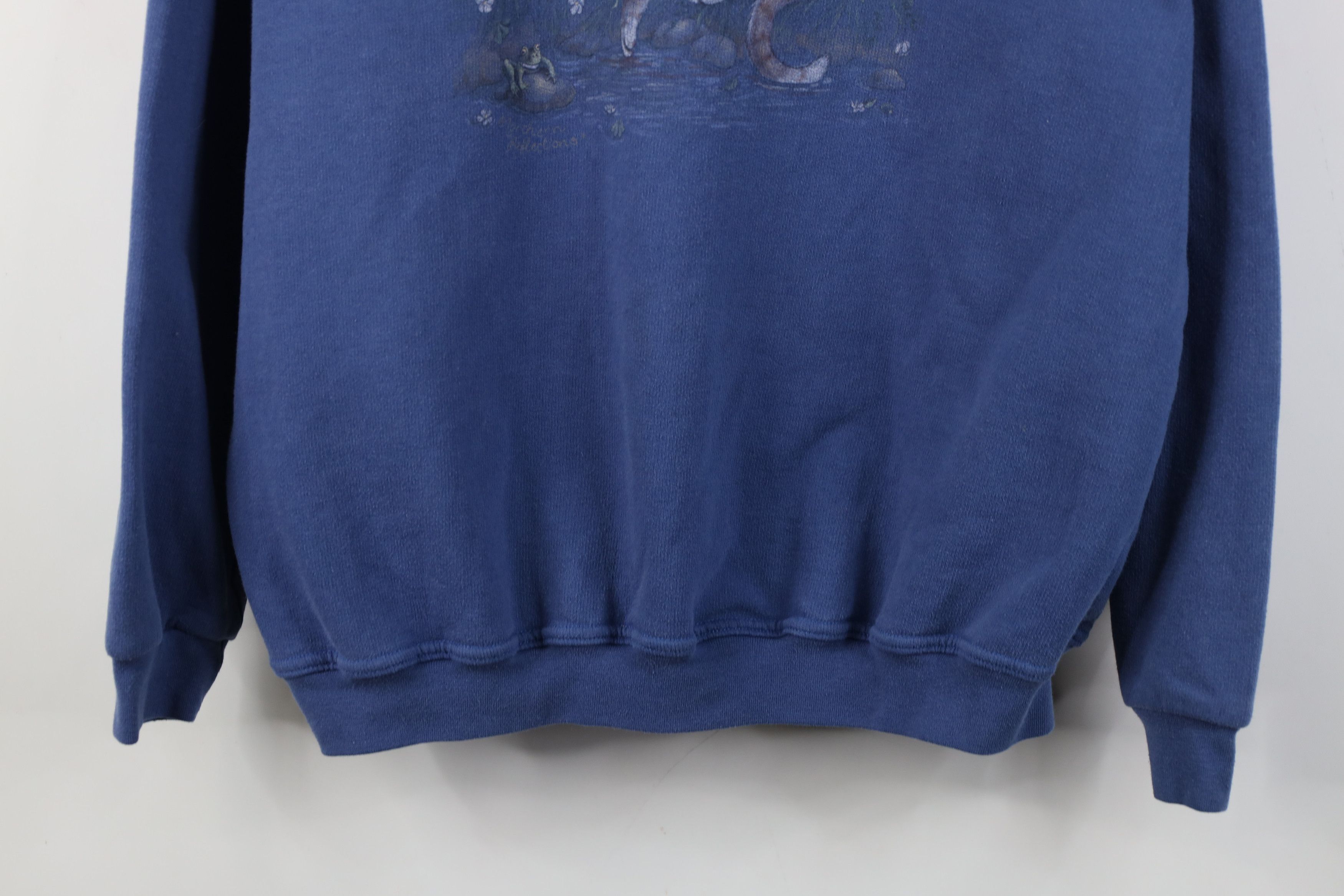 Vintage Vintage 90s Streetwear Cat Kitten Bird Sweatshirt Blue Size XXL / US 16-18 / IT 52-54 - 3 Thumbnail
