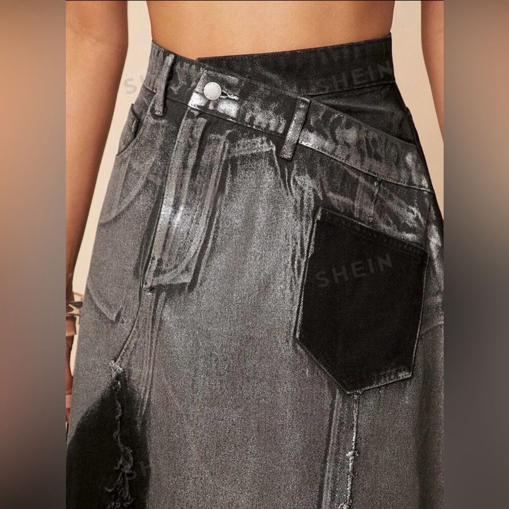 Other Ripped Asymmetrical Hem Denim Skirt Black & Silver Size 8 Size 30" / US 8 / IT 44 - 4 Thumbnail
