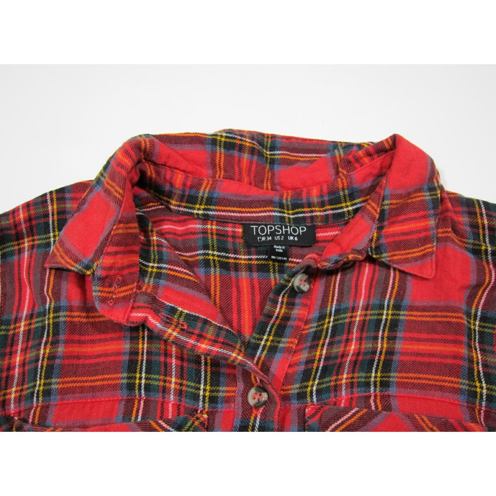 Topshop Topshop Cotton Red White Green Button Down Long Sleeve Shirt Blouse Women 2 Size XS / US 0-2 / IT 36-38 - 5 Thumbnail