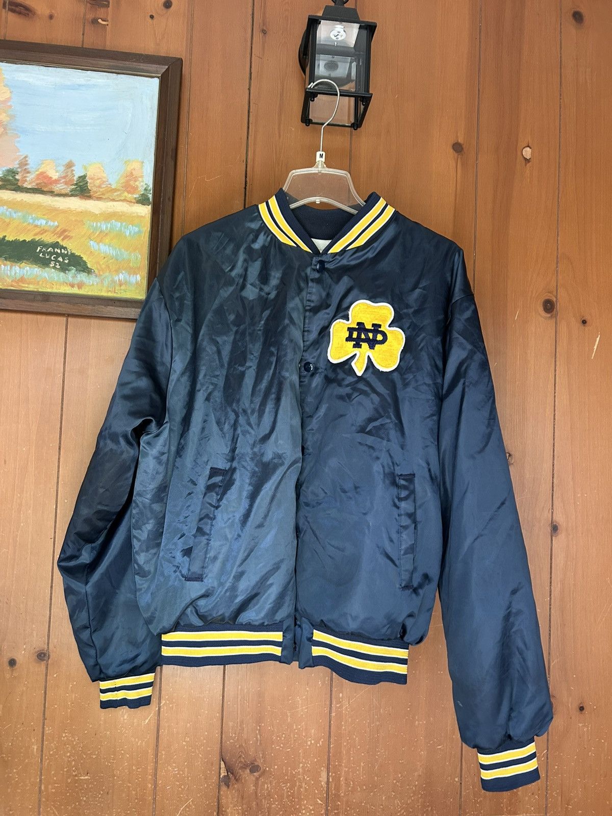Other Vintage Notre Dame Locker Spell Out Satin Bomber Jacket - XL Size US XL / EU 56 / 4 - 2 Thumbnail