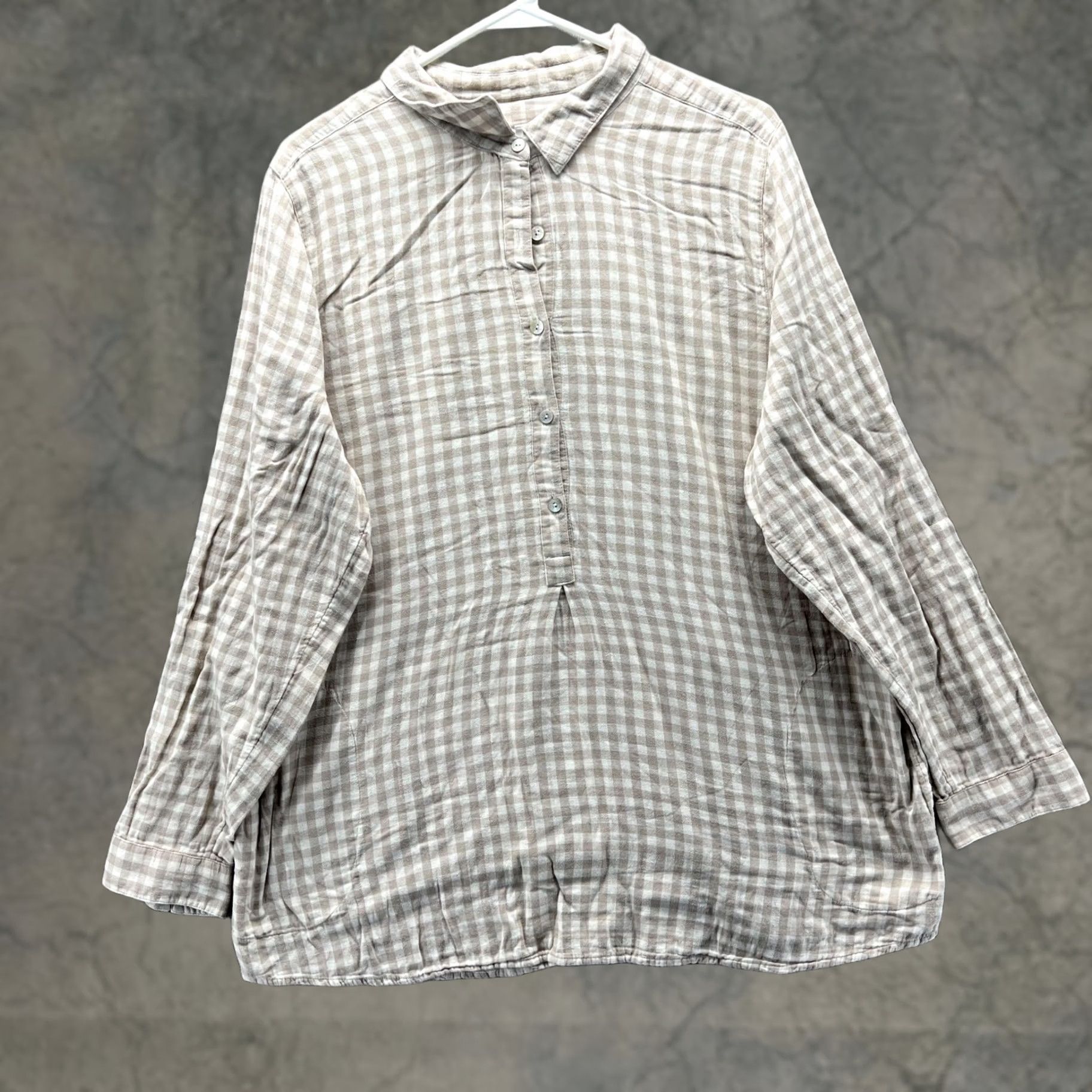 J. Jill J. Jill Shirt Womens XL Beige Check Button Front Tunic Blouse 100% Cotton Size XL / US 12-14 / IT 48-50 - 1 Thumbnail