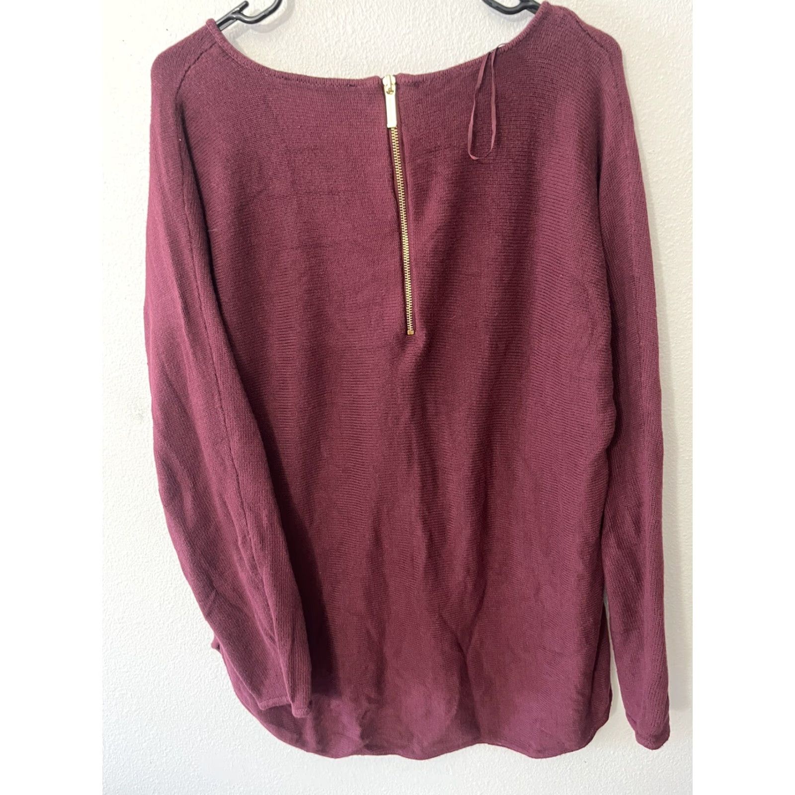 Michael Kors MICHAEL KORS Long Sleeve Sweater Womens Zip Up Cotton Blend Top L Burgundy Size L / US 10 / IT 46 - 2 Thumbnail