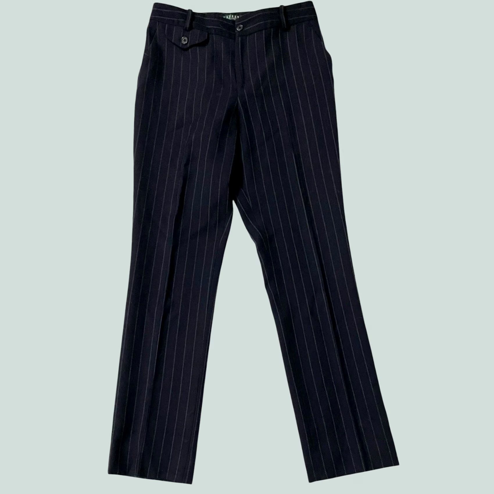 Vintage VINTAGE? Lauren Ralph Lauren Women’s Wool Pants Pinstripe Office Preppy Navy Trousers 2P Size 26" / US 2 / IT 38 - 1 Thumbnail