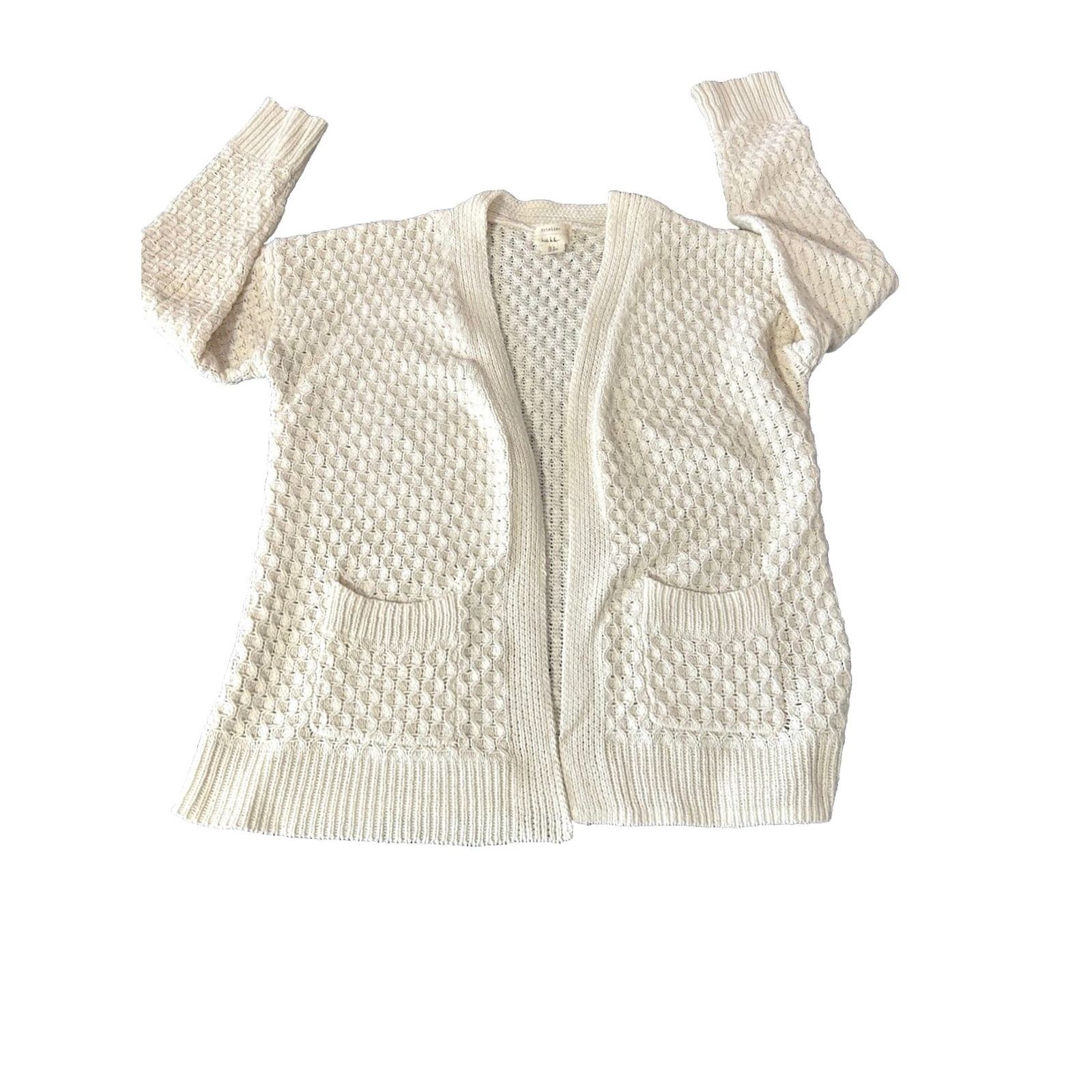 Nicole Miller Nicole Miller Open Front Cardigan Women M Cream Pockets Knit Wool Blend Cardigan, Solid, Long Sleeve, Open Front, Vintage? No Size M / US 6-8 / IT 42-44 - 4 Thumbnail