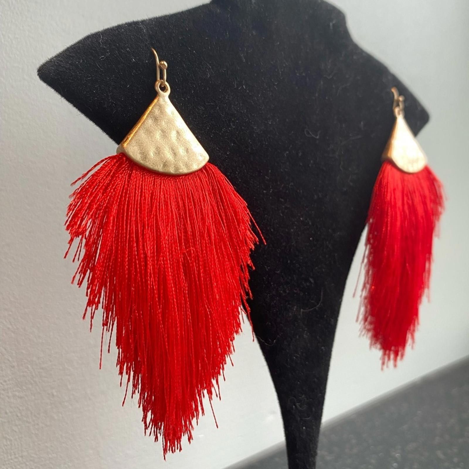Other Vintage Red and Gold Tassel Drop Earrings Fringe Y2K Size ONE SIZE - 2 Thumbnail