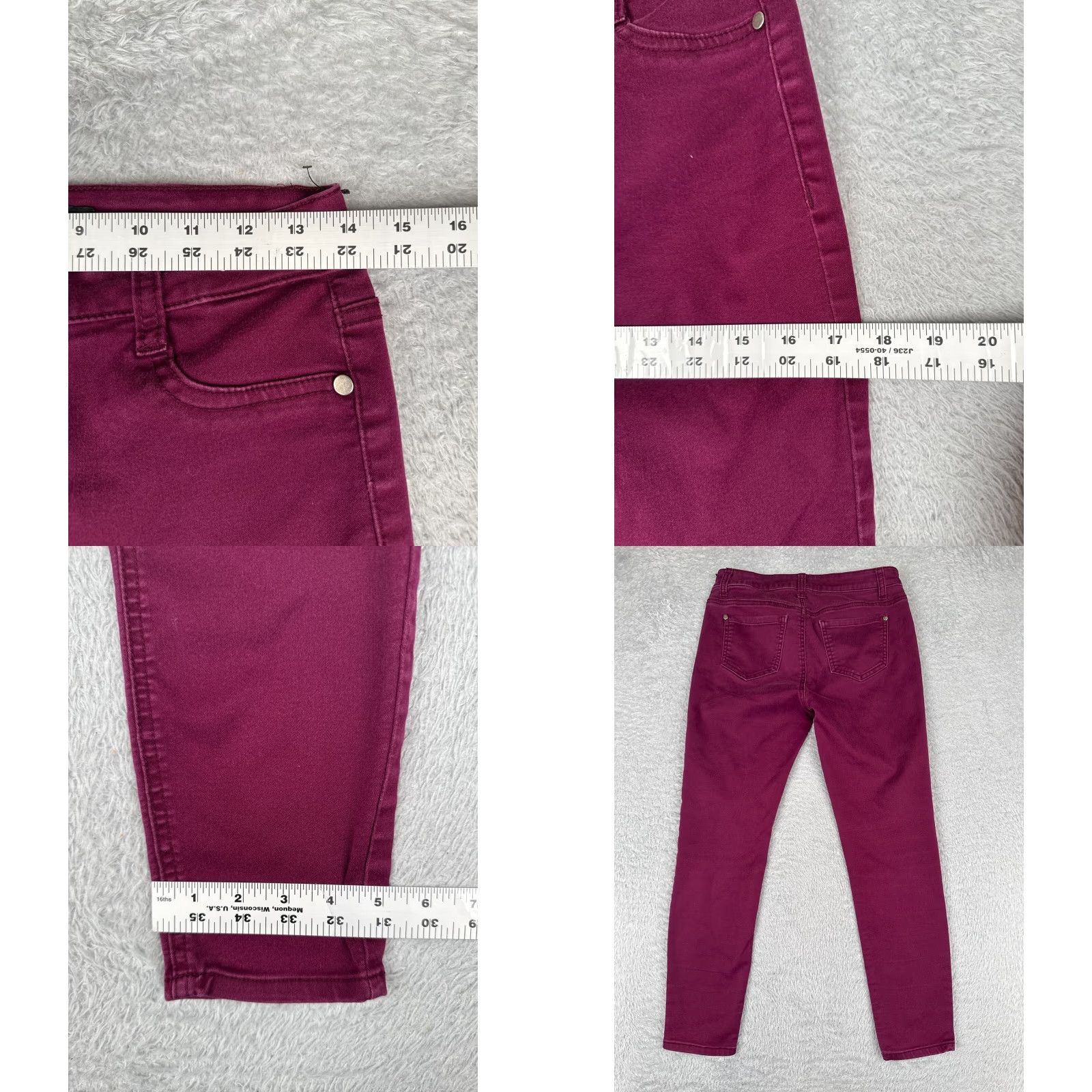 Vintage Tinseltown Jeans Juniors 9 Skinny Mid Rise Magenta Cotton Blend Stretch 28x26 Denim Womens Jeans 5-Pocket Zipper Distressed Velvety Size 30" / US 8 / IT 44 - 9 Thumbnail