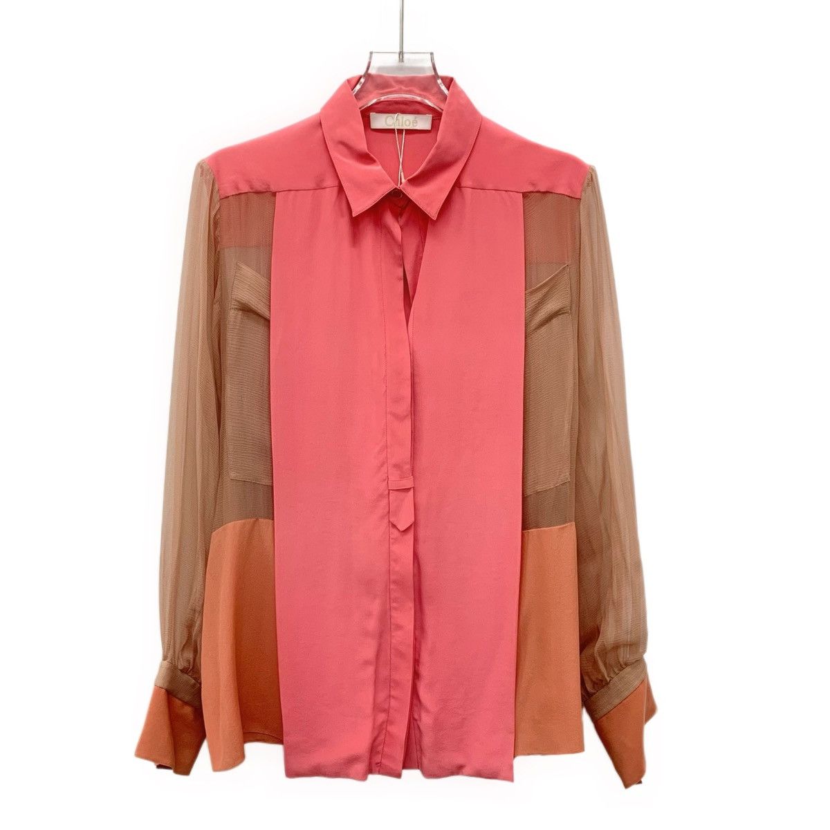 Chloe Chloe Color-blocked Silk Collared Long Sleeve Shirt K26WX Size S / US 4 / IT 40 - 1 Thumbnail