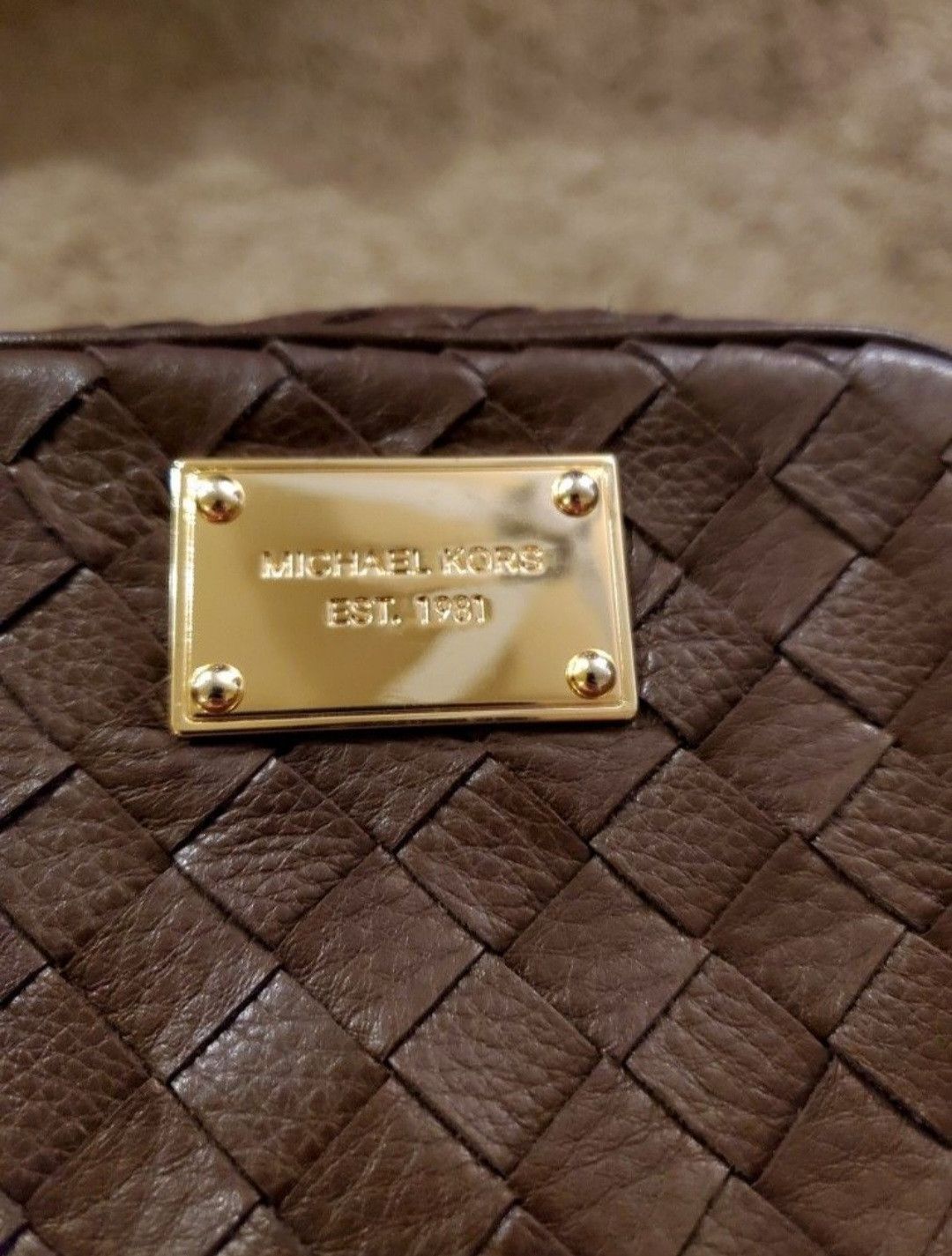 Michael Kors Vintage Michael Kors Brown Woven Leather Crossbody Purse Size ONE SIZE - 3 Thumbnail