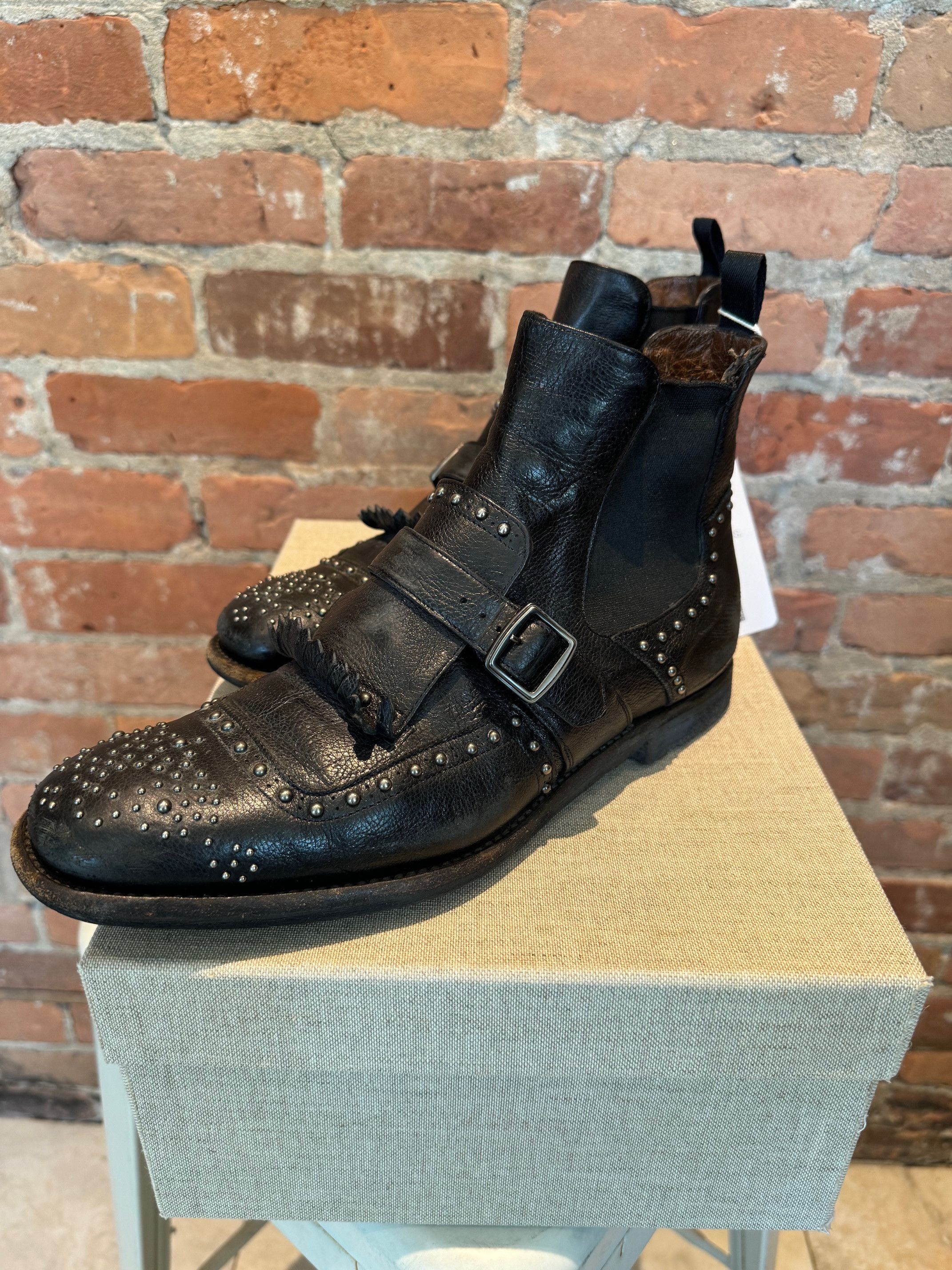 Church's Burwood Monk Strap Boots - Black Studded Leather