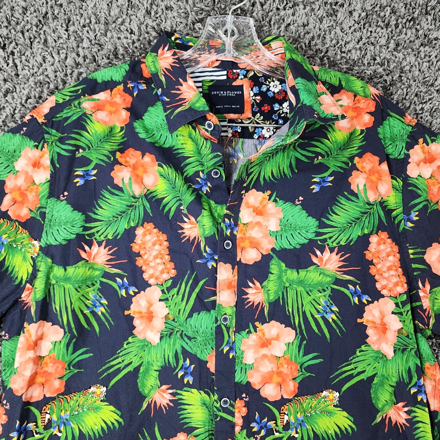 Denime Denim & Flower Shirt Mens XL Floral Button-Up Short Sleeve Blue Green - Denim & Flower Mens XL Floral Button-Up Shirt Short Sleeve Green Blue Size US 36 / EU 52 - 4 Thumbnail