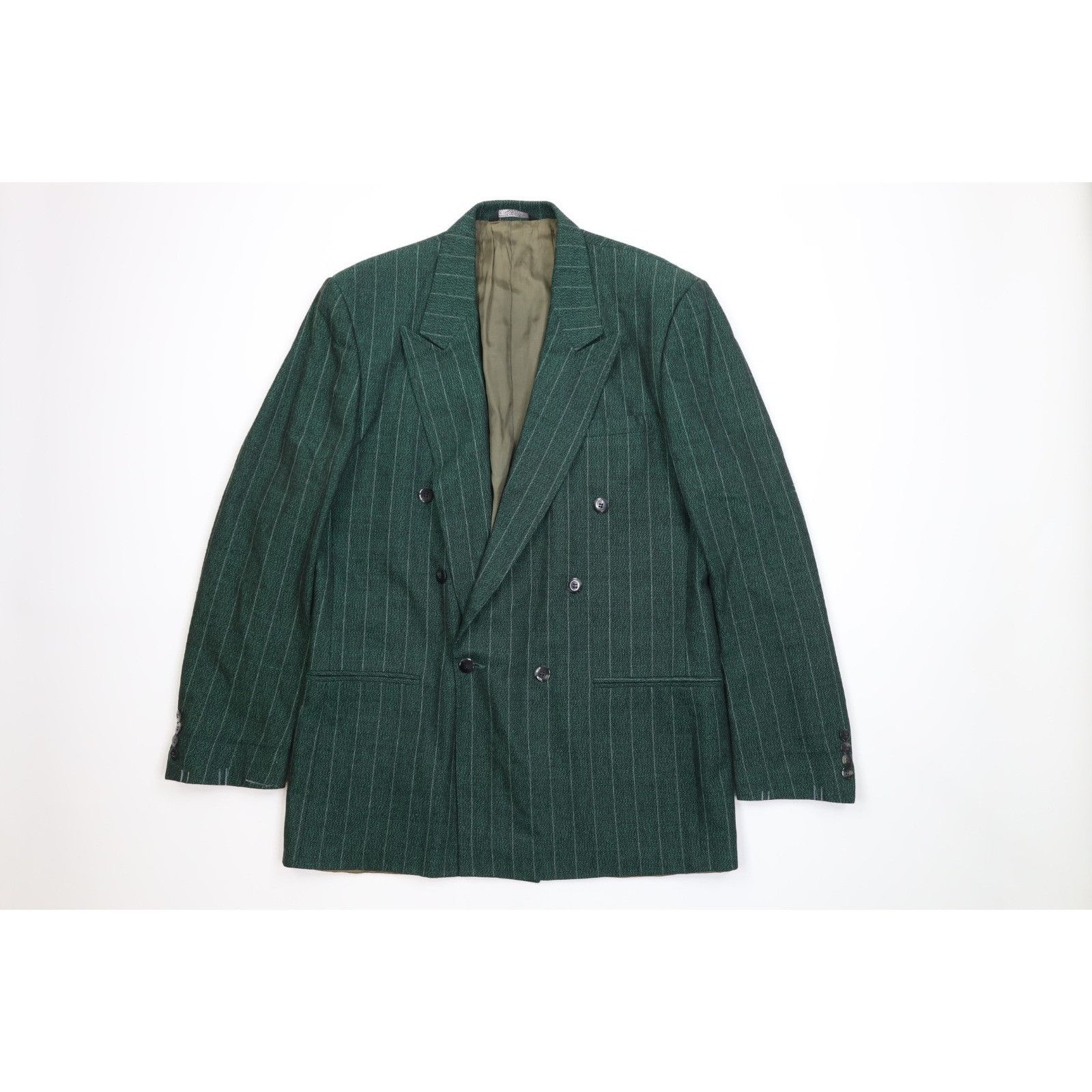 Vintage Vintage 70s 80s 2 Piece Wool Striped Double Breasted Suit Size 44L - 2 Thumbnail