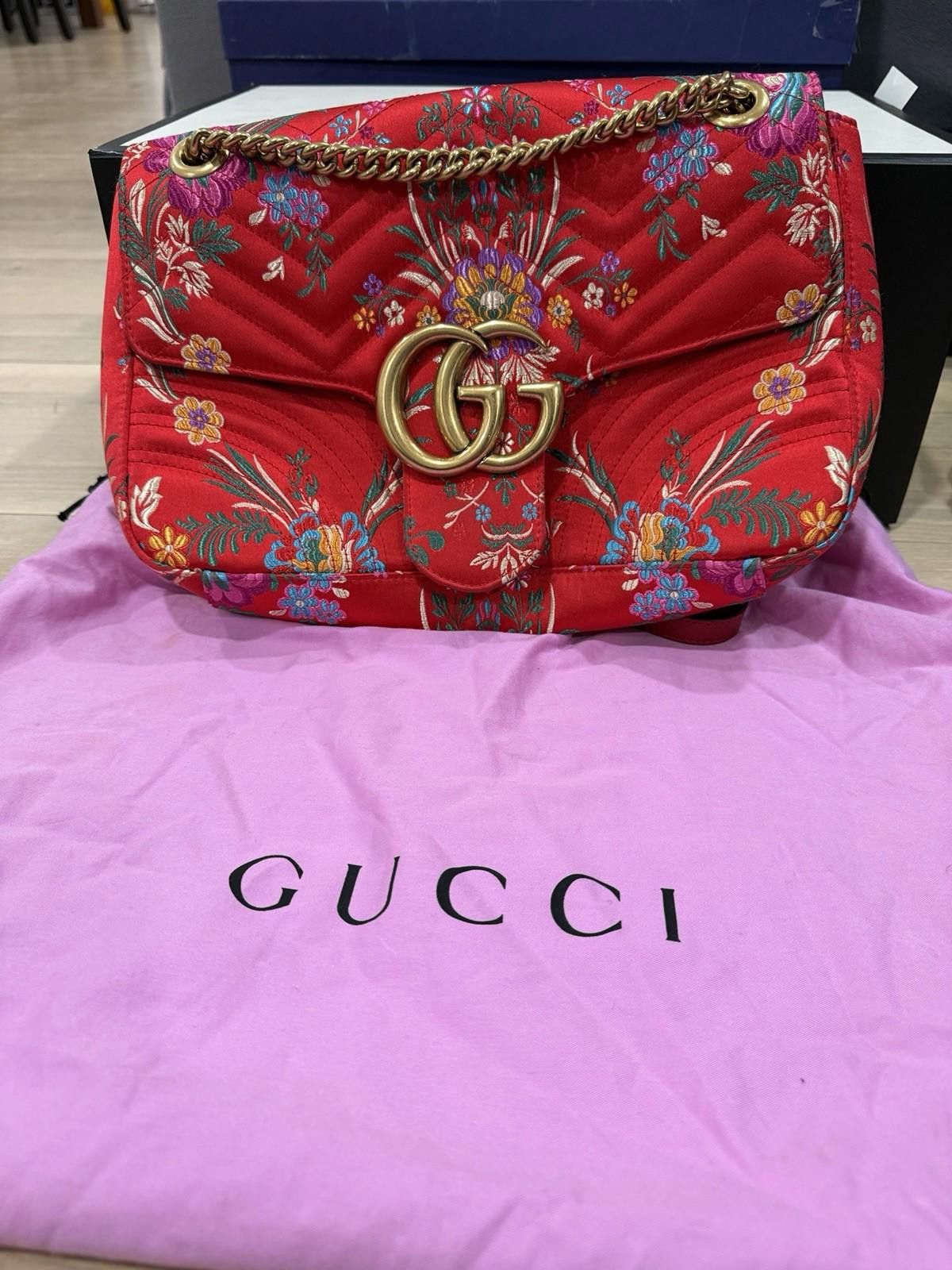 Gucci Gucci GG Marmont Medium Red Matelasse Satin Shoulder Bag Size ONE SIZE - 3 Thumbnail