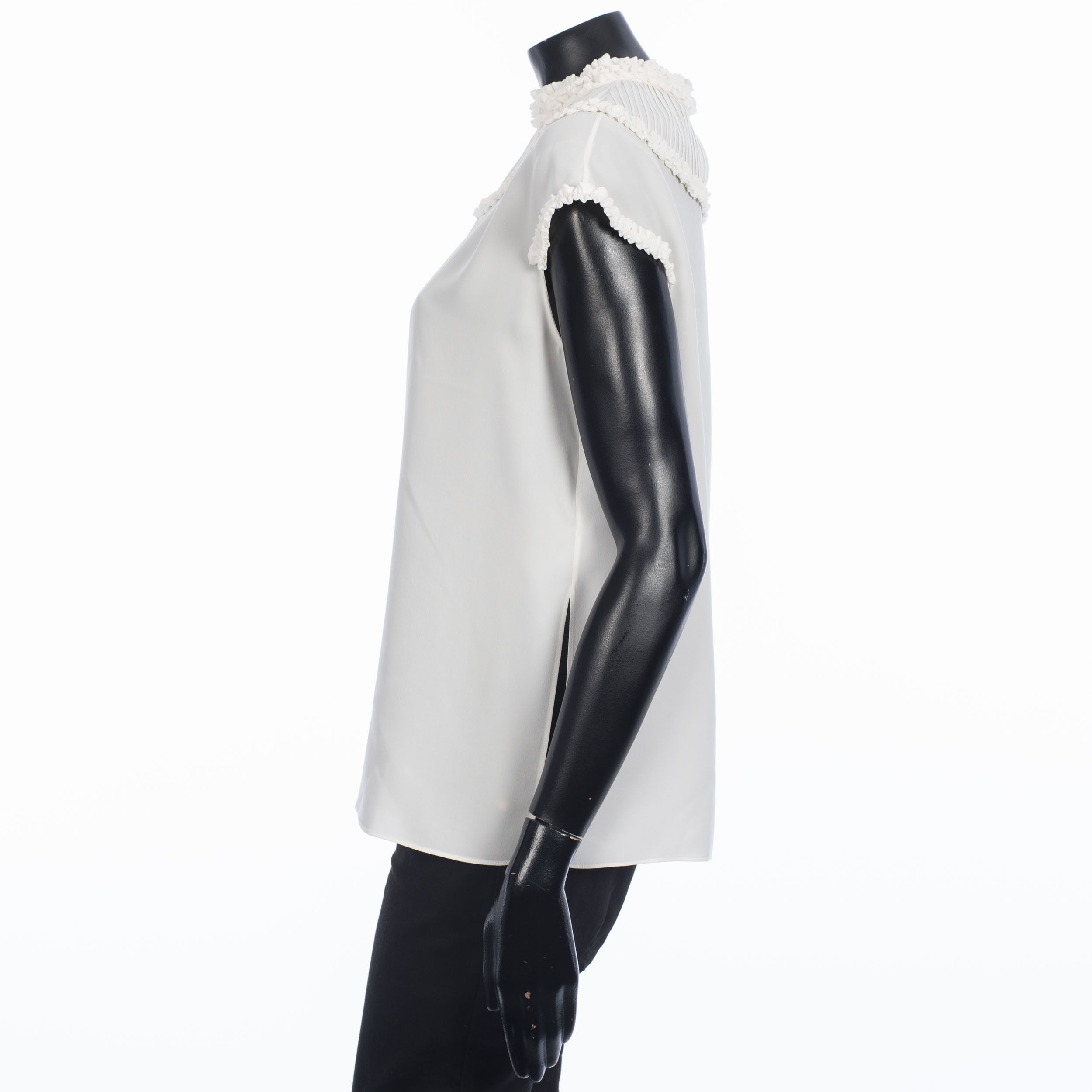 Fendi Crêpe De Chine Top With Ruffles In White Silk Size M / US 6-8 / IT 42-44 - 3 Thumbnail