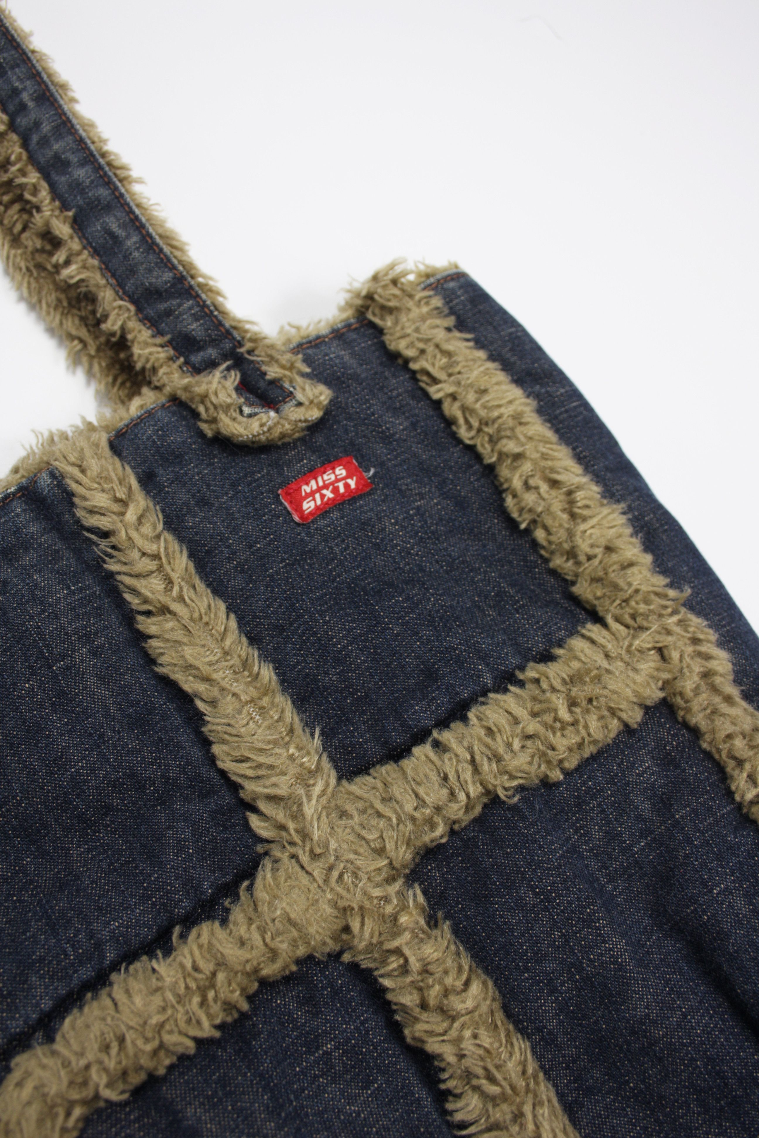 Miss Sixty Miss Sixty Y2K Denim Faux Fur Shoulder Tote Square Bag Size ONE SIZE - 2 Thumbnail