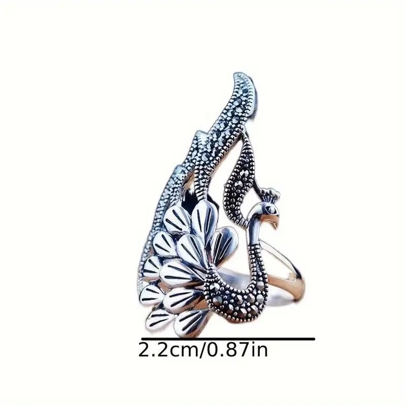 Designer Retro Peacock Animal Feather Antique Silver Ring - Size 6 Size ONE SIZE - 9 Thumbnail