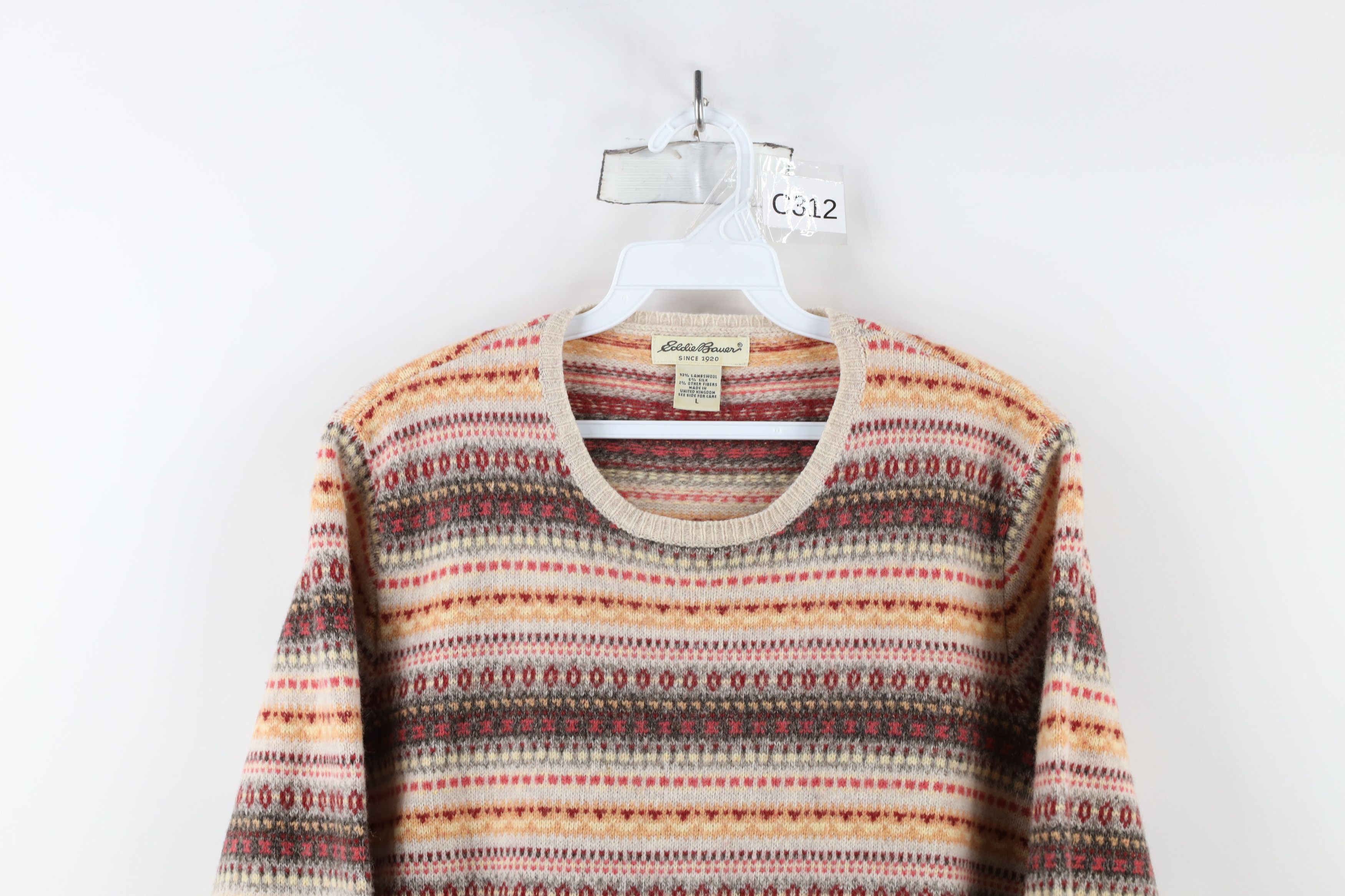 Eddie Bauer × Vintage Vintage 90s Eddie Bauer Lambswool Knit Fair Isle Sweater Size L / US 10 / IT 46 - 2 Thumbnail