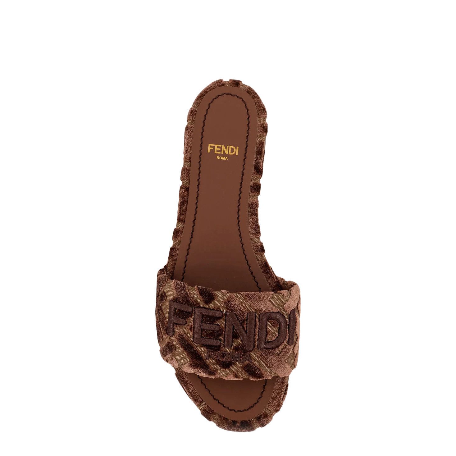 FENDI Sunshine Brown Fabric Slide Sandals New & Authentic (W
