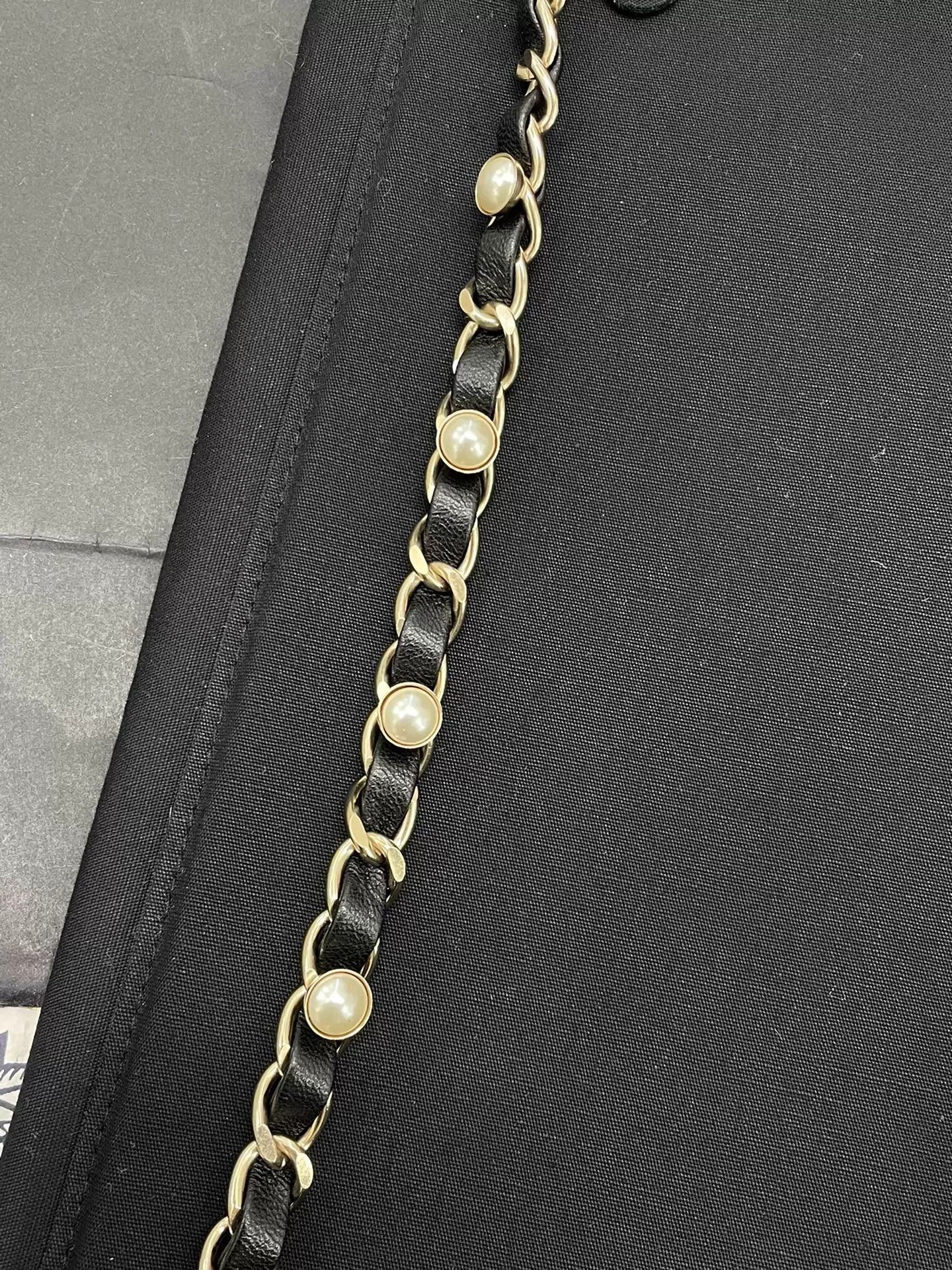 Chanel Chanel Black & Gold Pearl Leather Chain Belt Unisex 75 Size ONE SIZE - 3 Thumbnail