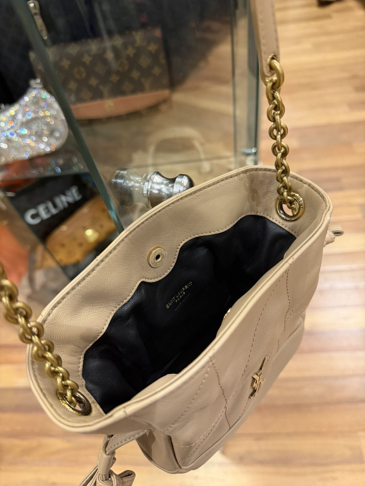 Saint Laurent Paris YSL Mini Jamie Shopping Bag in Lambskin Beige Size ONE SIZE - 6 Thumbnail