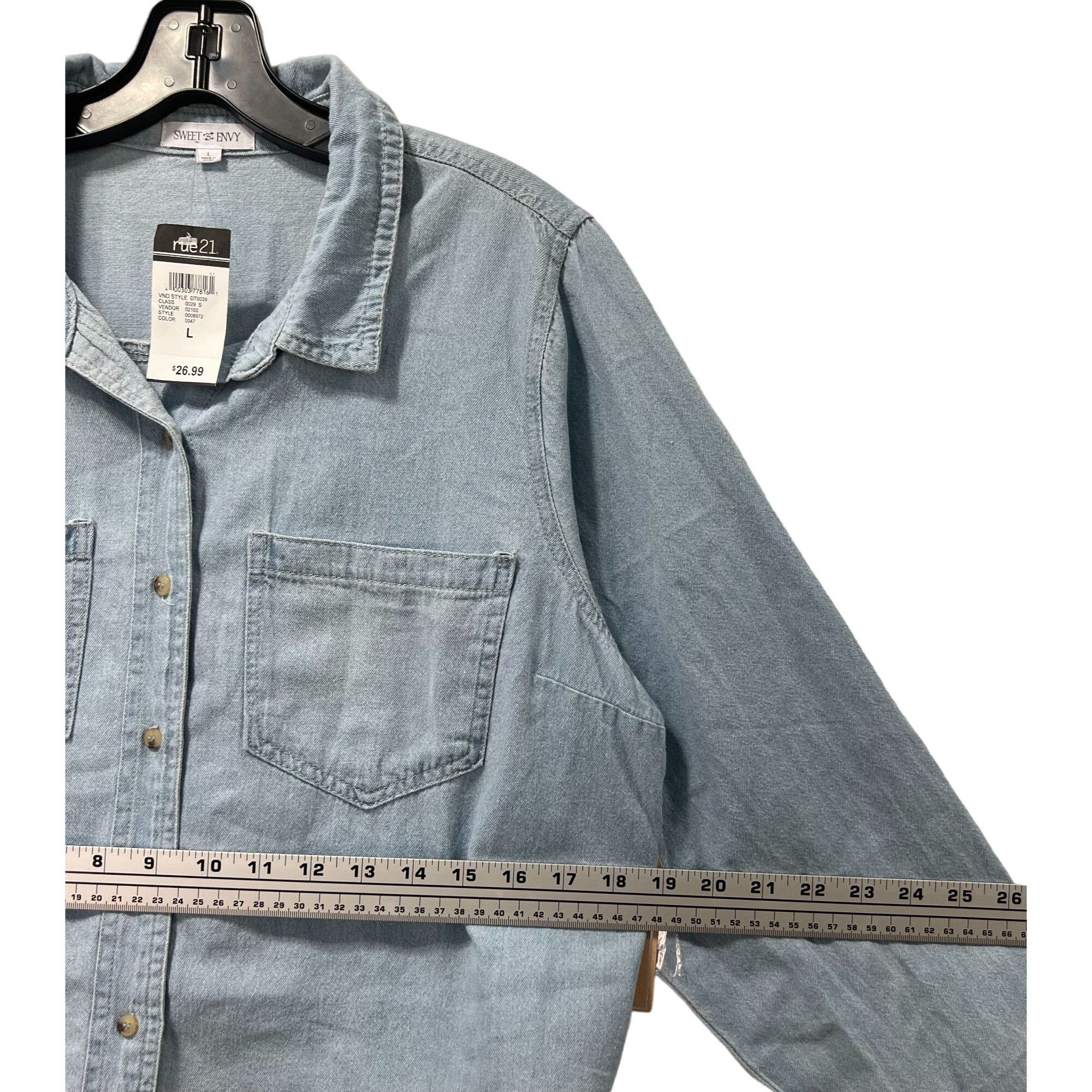 Other Sweet Envy - Women's Chambray Long Sleeve Button Down Shirt Size L / US 10 / IT 46 - 4 Thumbnail