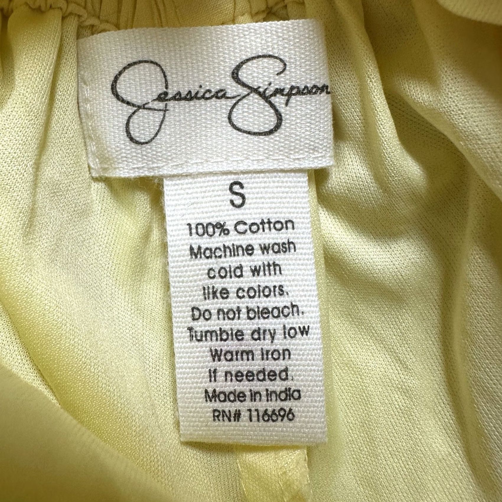 Jessica Simpson Jessica Simpson Mini Dress Womens S Yellow Embroidered Puff Sleeve Casual Scoop Neck Size S / US 4 / IT 40 - 5 Thumbnail