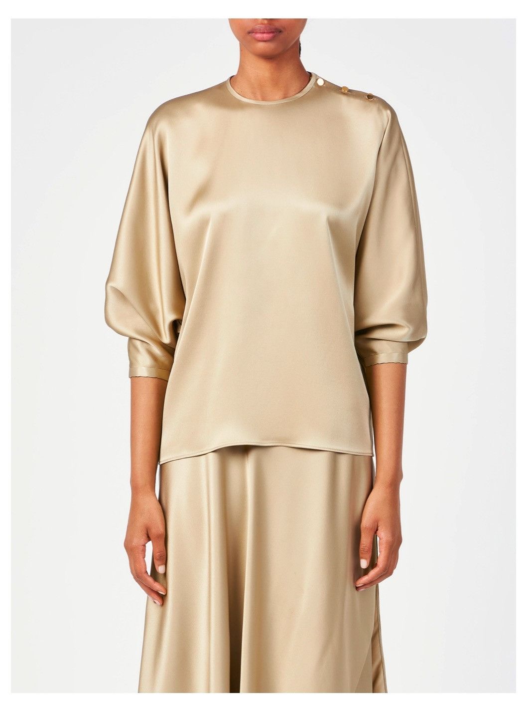 Loro Piana o1srvl11e0725 FAN6756 Softly Cut Silk Blouse in Beige Size M / US 6-8 / IT 42-44 - 2 Thumbnail
