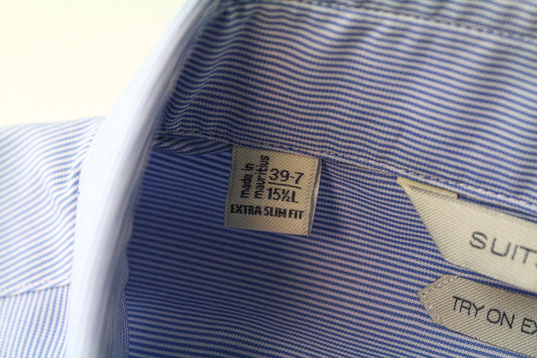 Suitsupply 39-7/15 1/2L Extra Slim Blue Cotton Striped Shirt 77033 Size 38R - 5 Thumbnail