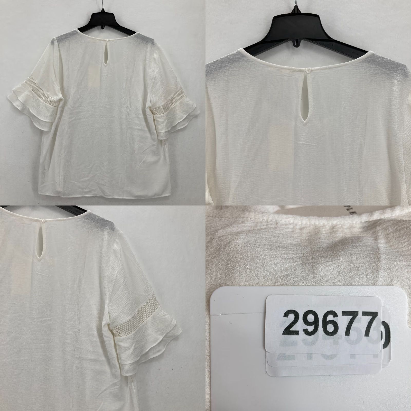 Vintage Pleione Blouse Women's White XL Ruffle Sleeve Crochet Detail Keyhole Feminine Size XL / US 12-14 / IT 48-50 - 9 Thumbnail