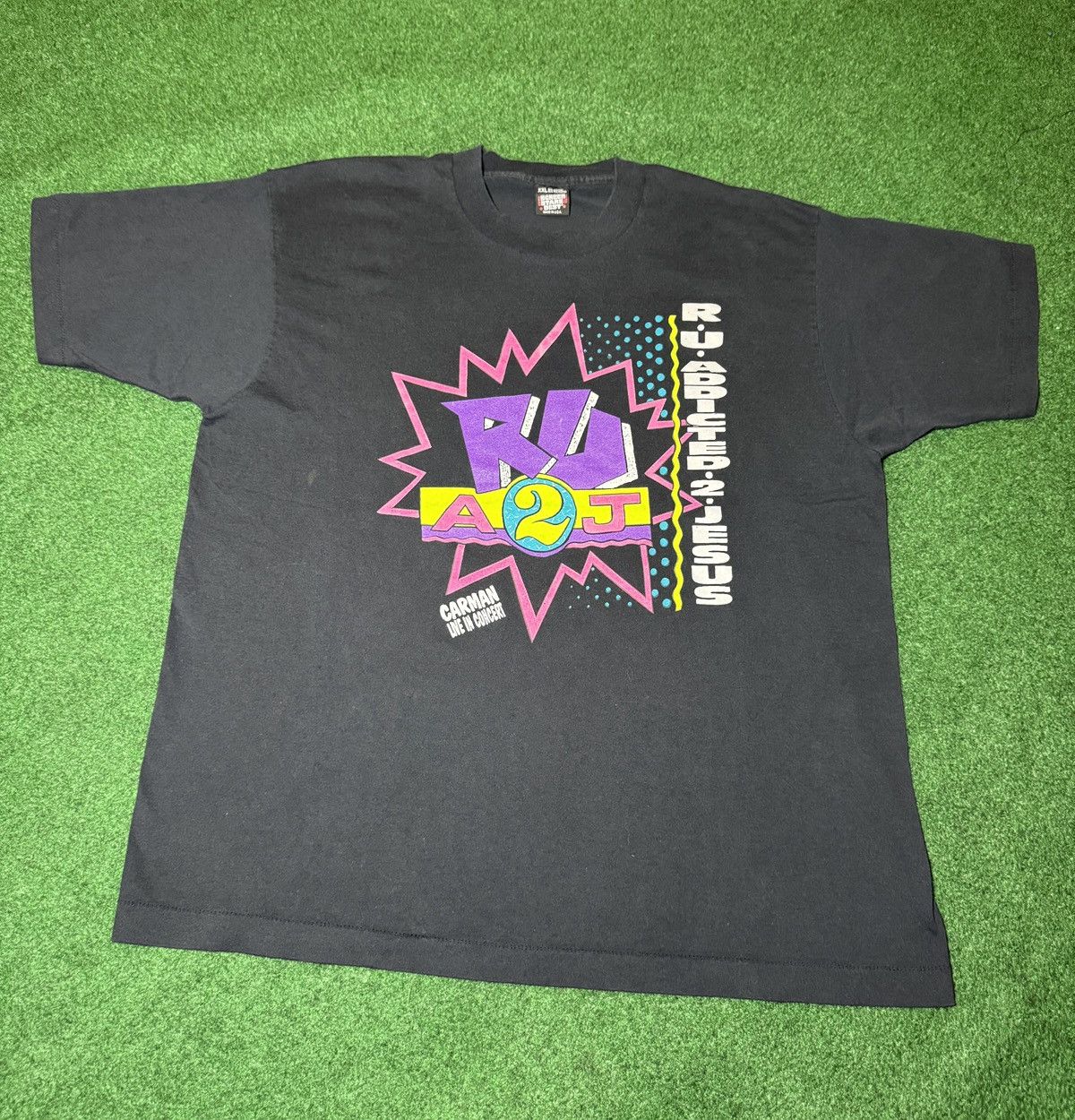 Vintage Vintage 90s R U Addicted 2 Jesus Tee Carman Concert T Shirt Size US XXL / EU 58 / 5 - 1 Thumbnail