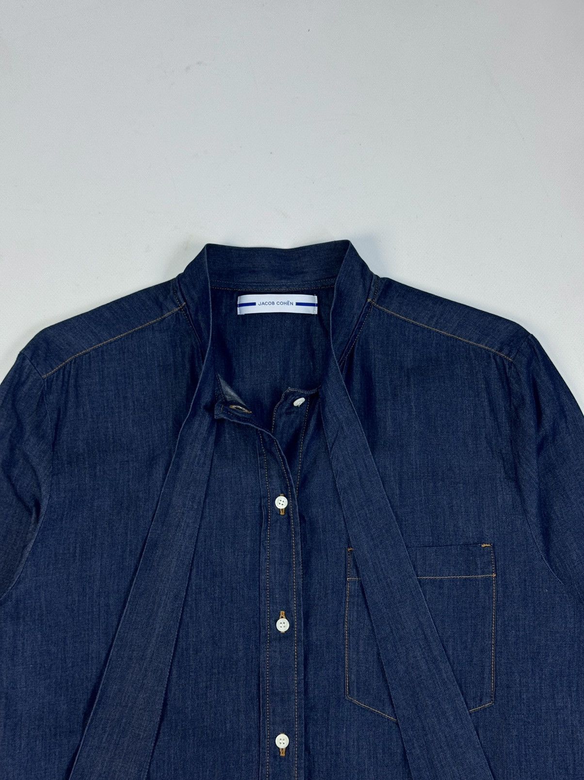 Designer × Jacob Cohen JACOB COHEN Jeans Denim Blue Bow Tie Ascot Collar Shirt Size L / US 10 / IT 46 - 4 Thumbnail