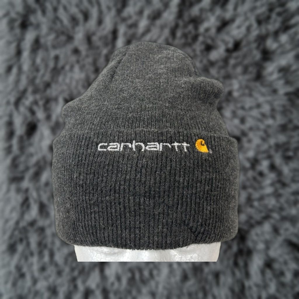 Carhartt VINTAGE Carhartt Beanie Hat Grey Made In USA OSFA Unisex Adults One Size Knit No Visor US A USA theme Solid Size ONE SIZE - 1 Thumbnail
