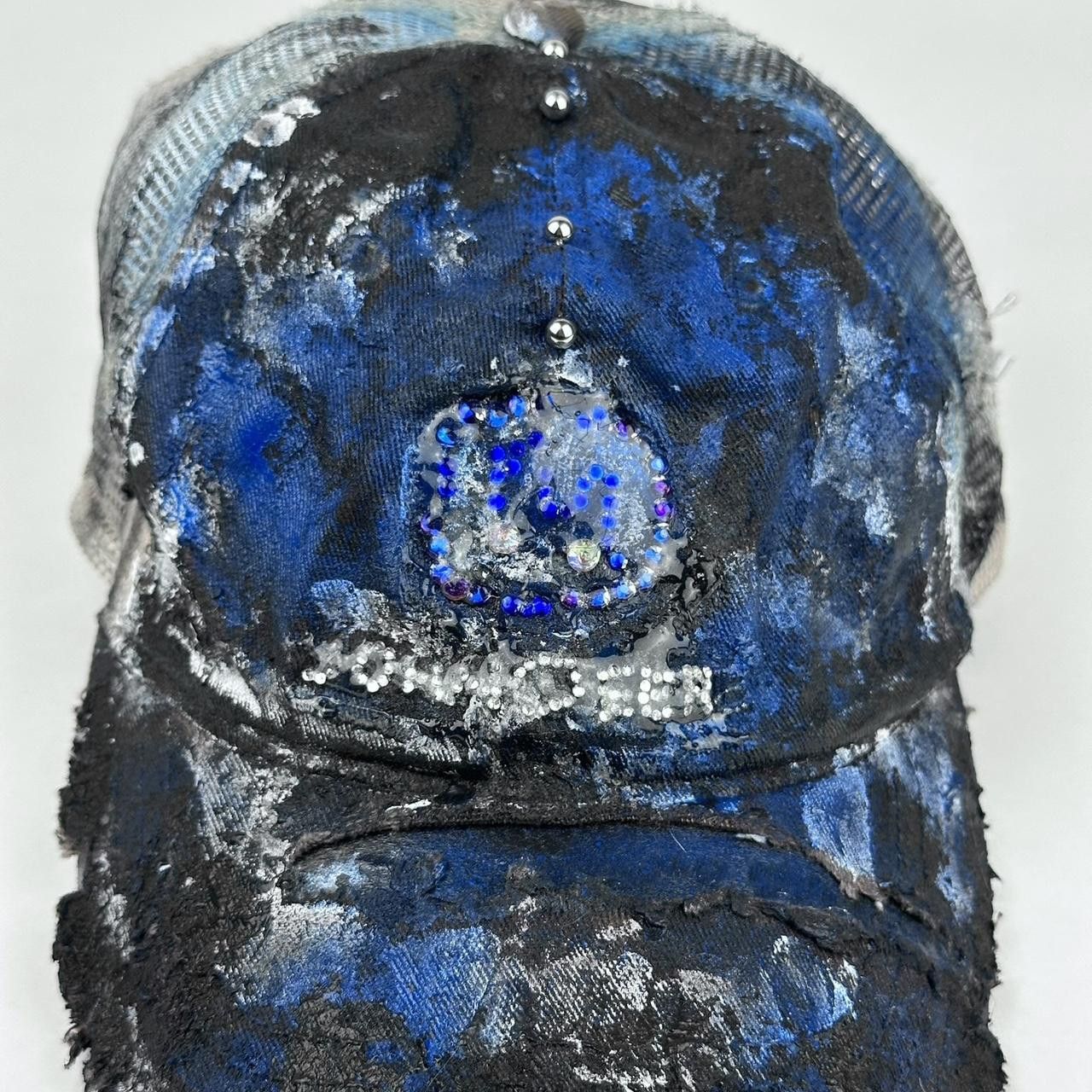 John Deere ASTROBOI* Black & Blue Distressed Pierced Rhinestone Hat Size ONE SIZE - 7 Thumbnail