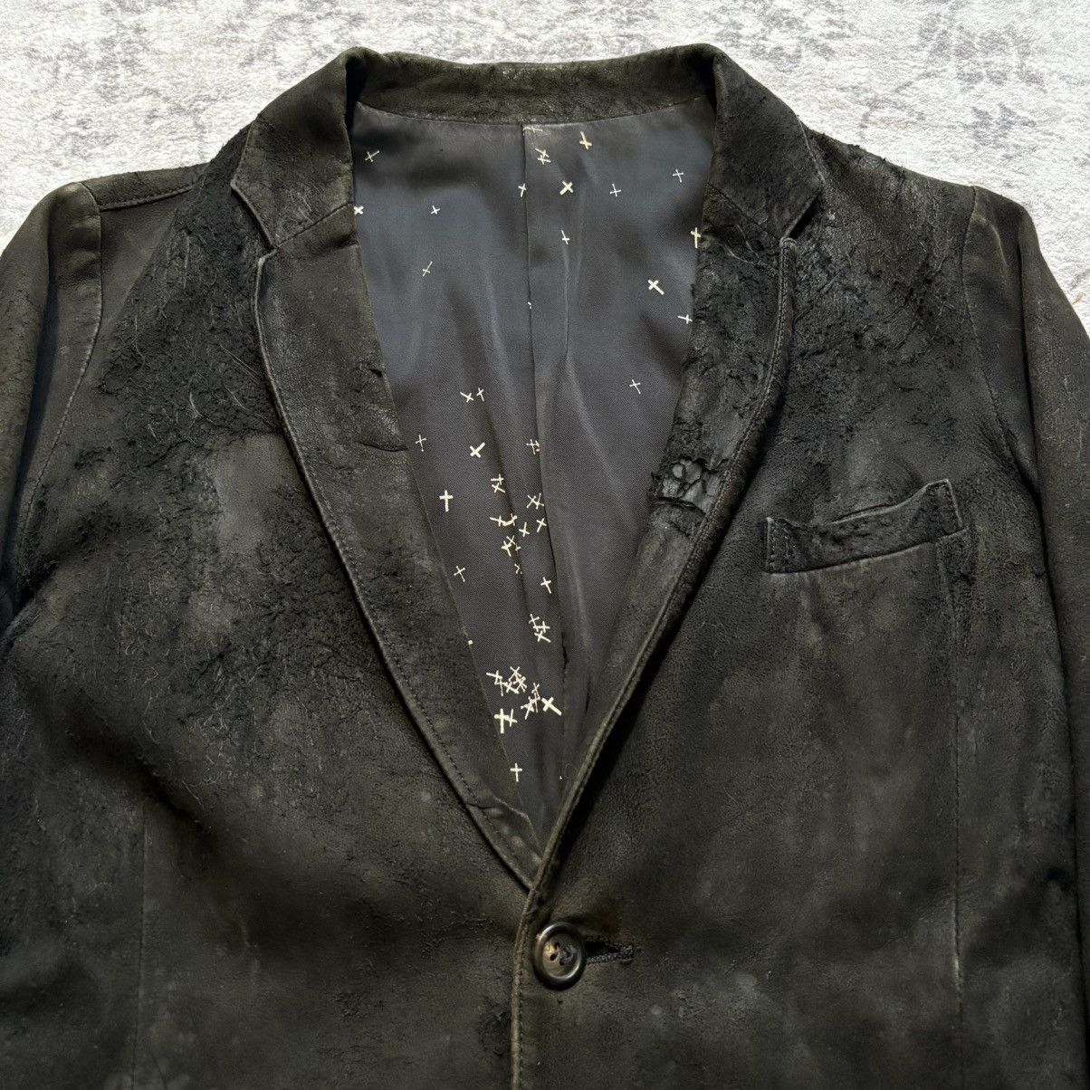 Undercover Undercover AW02 Blistered Leather Cross Blazer | Size S Size 36R - 4 Thumbnail