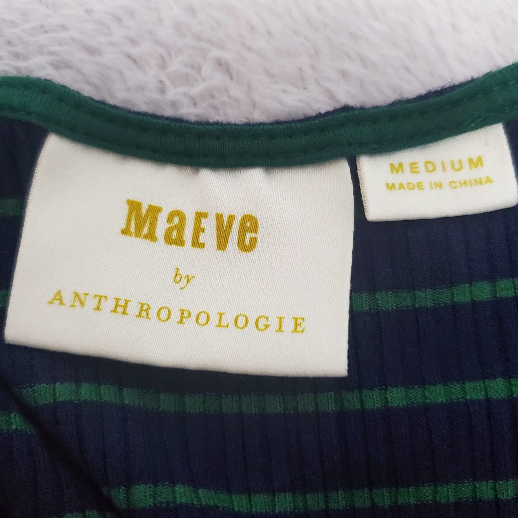 Anthropologie VINTAGE Anthropologie Maeve Dress Women M Blue Green Striped Ribbed Stretchy V Neck Midi 3/4 Sleeve Ruffle Hem Size M / US 6-8 / IT 42-44 - 3 Thumbnail