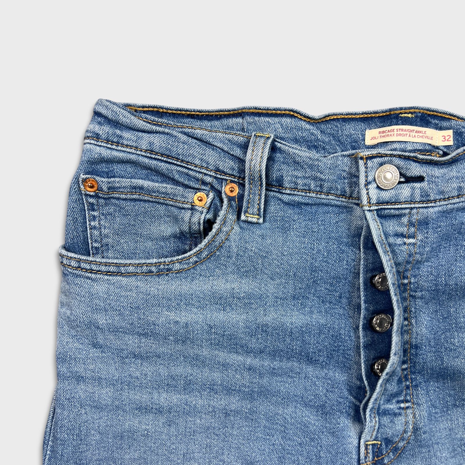 Levi's × Vintage Levi's Ribcage Straight Ankle Jeans High Rise Distress Denim Size 32" / US 10 / IT 46 - 3 Thumbnail