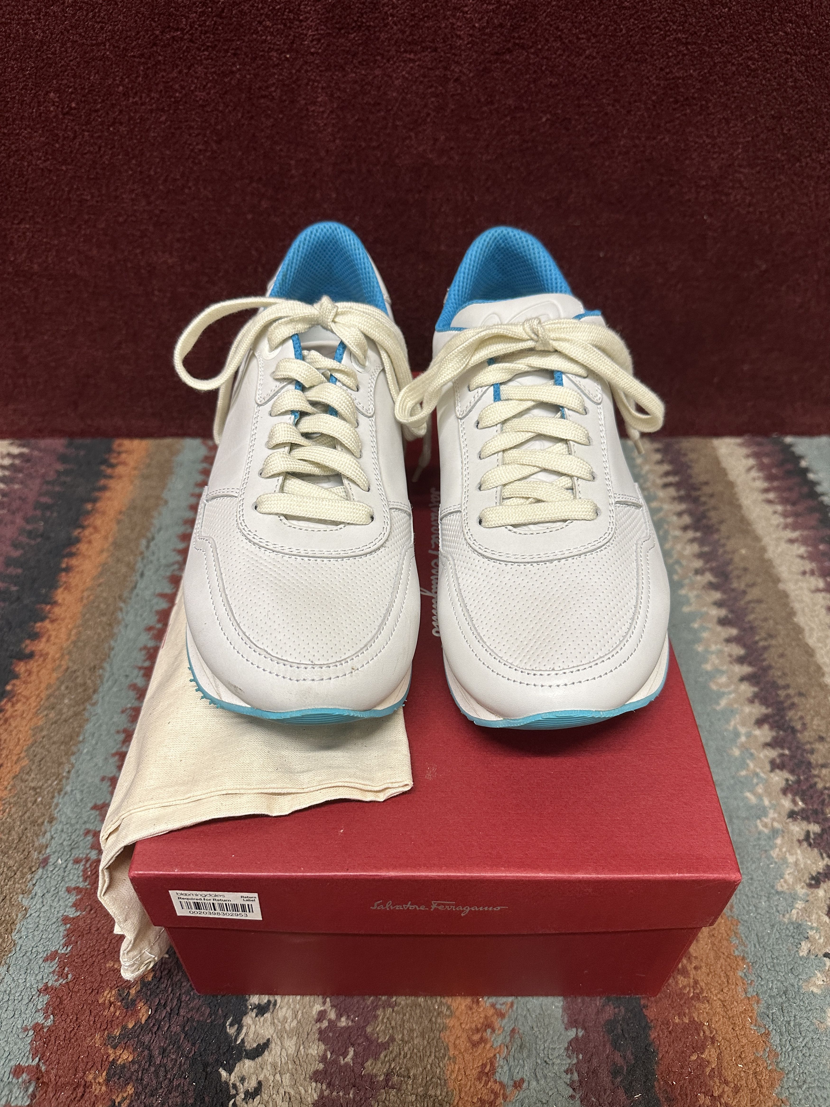 Salvatore Ferragamo Ferragamo Tower Light Grey Leather Sneakers, with blue trim Size US 8.5 / EU 41-42 - 5 Thumbnail