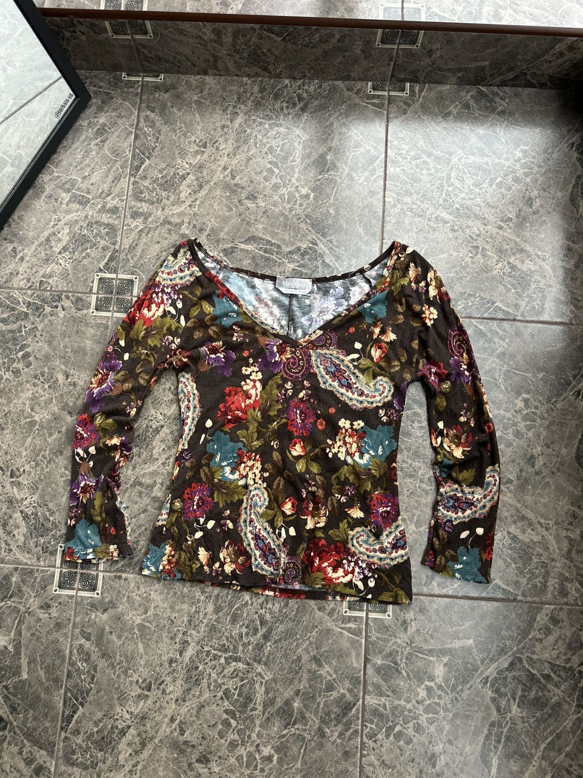Max Mara Max Mara Paisley Floral V-Neck Long Sleeve Top Made in Italy Size M / US 6-8 / IT 42-44 - 8 Thumbnail