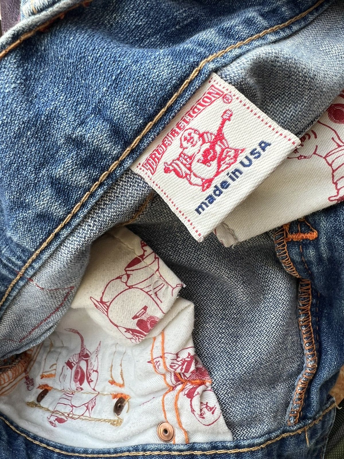 True Religion Vintage 00s TR Joey Distress Fade Mud Denim Flare Jeans Size US 32 / EU 48 - 22 Thumbnail