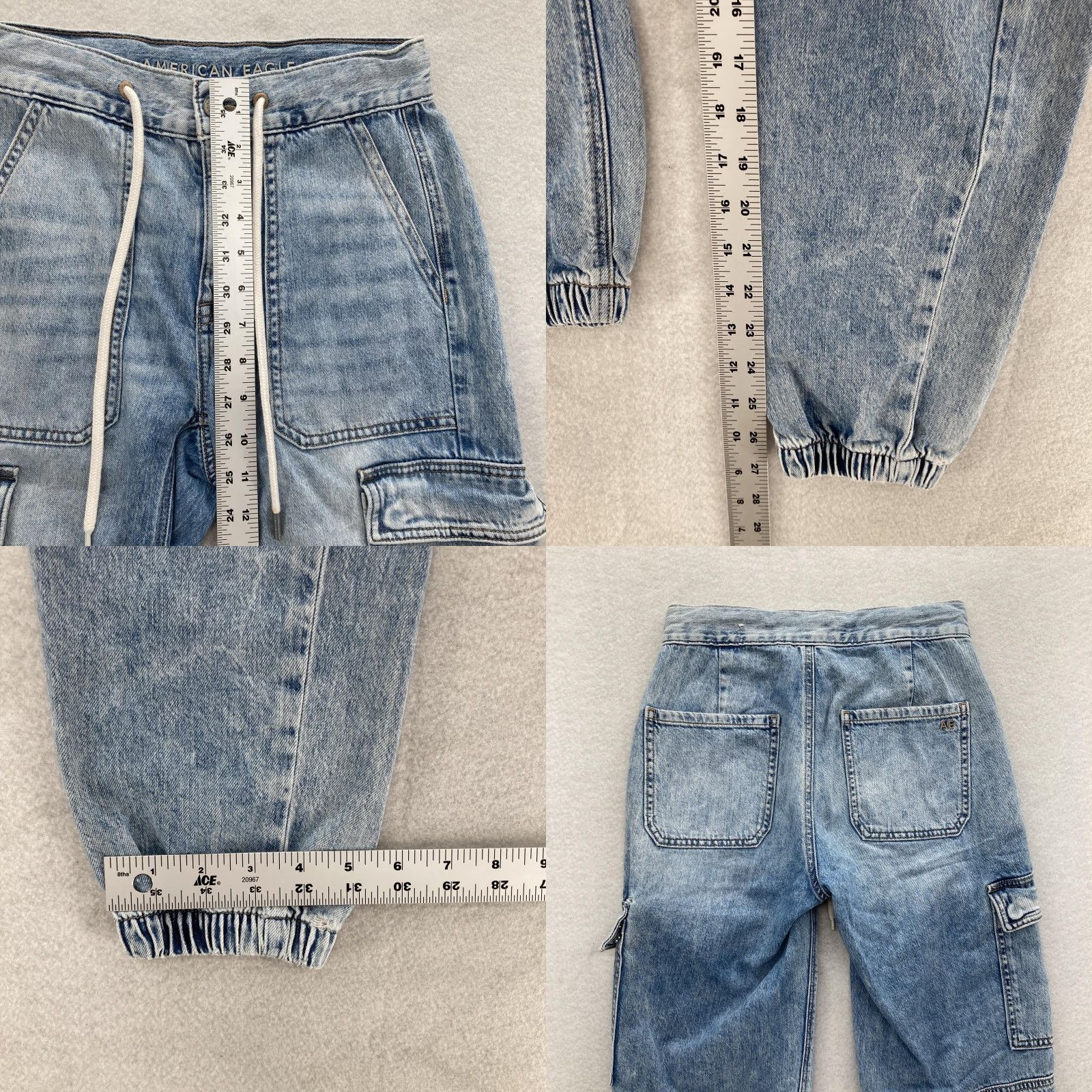 American Eagle Outfitters VINTAGE American Eagle Jeans Womens 00 Light Wash Cargo Jogger Drawstring Elastic Hem Size 24" / US 00 / IT 34 - 8 Thumbnail