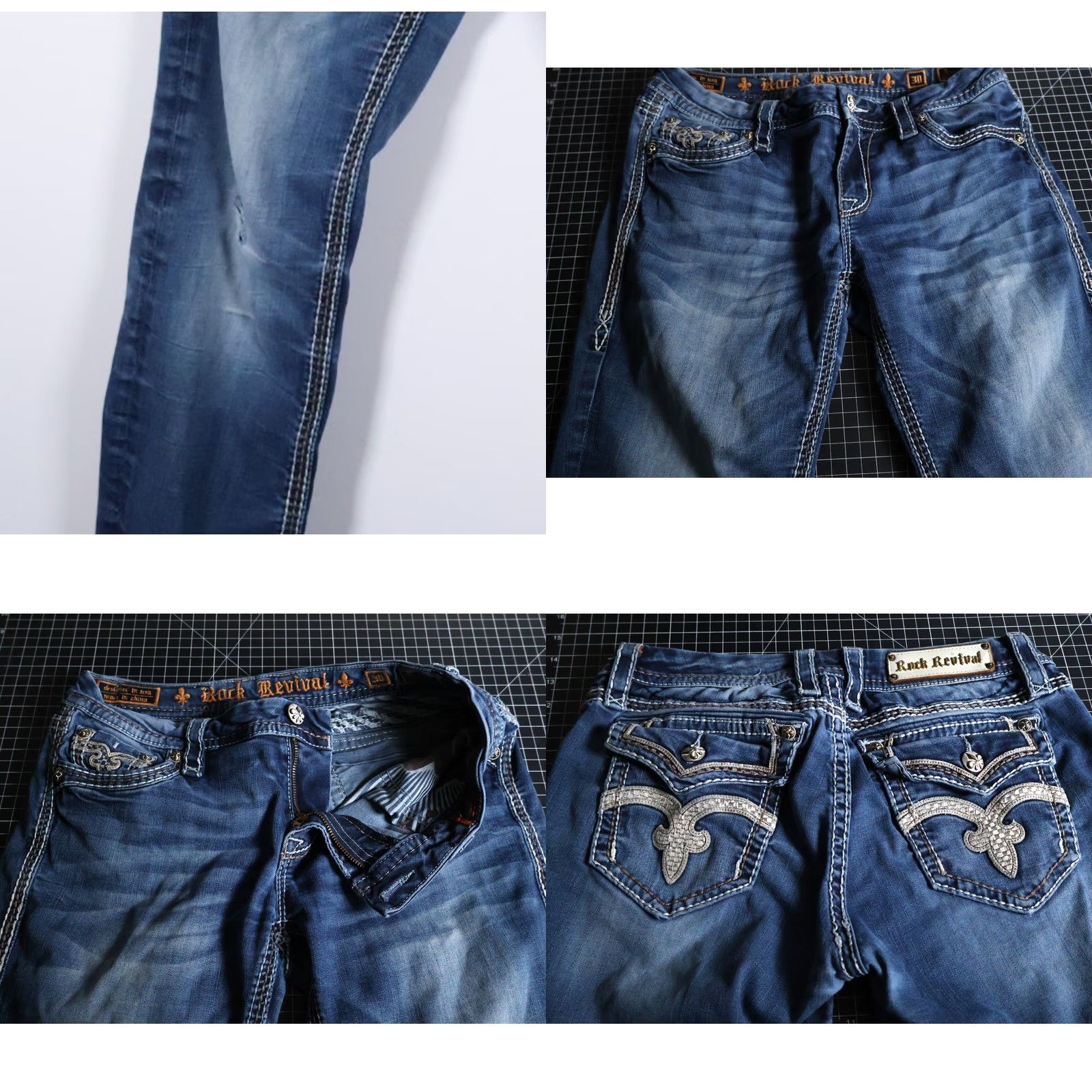 Vintage Rock Revival Saralyn Easy Skinny Jeans Women's 30 Blue Denim Stretch Rhinestone 5-Pocket Medium Wash Hipster Modern Size 30" / US 8 / IT 44 - 9 Thumbnail